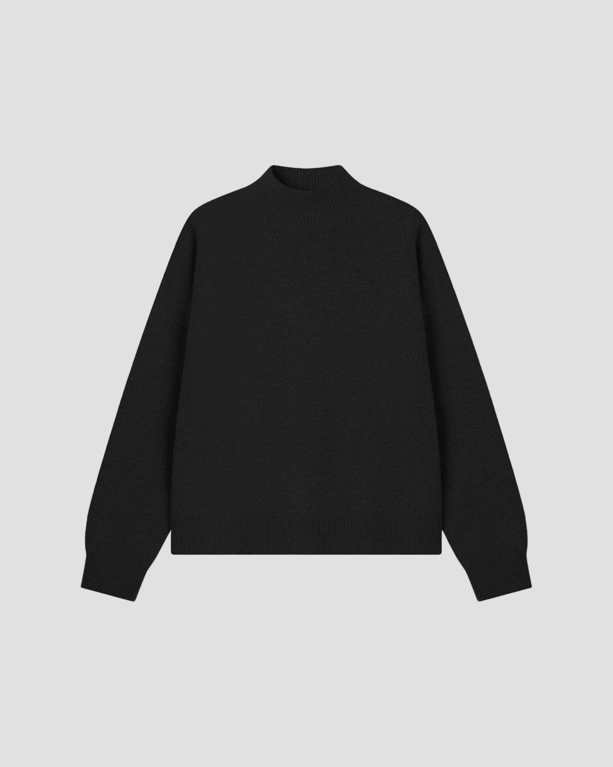 CASHMERE BOXY MOCK NECK in Black - flat front