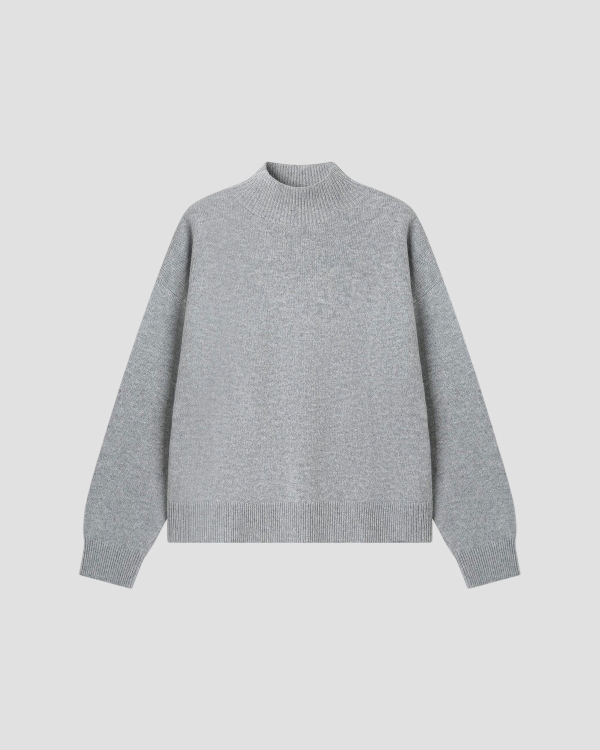 CASHMERE BOXY MOCK NECK in Medium Grey - flat front