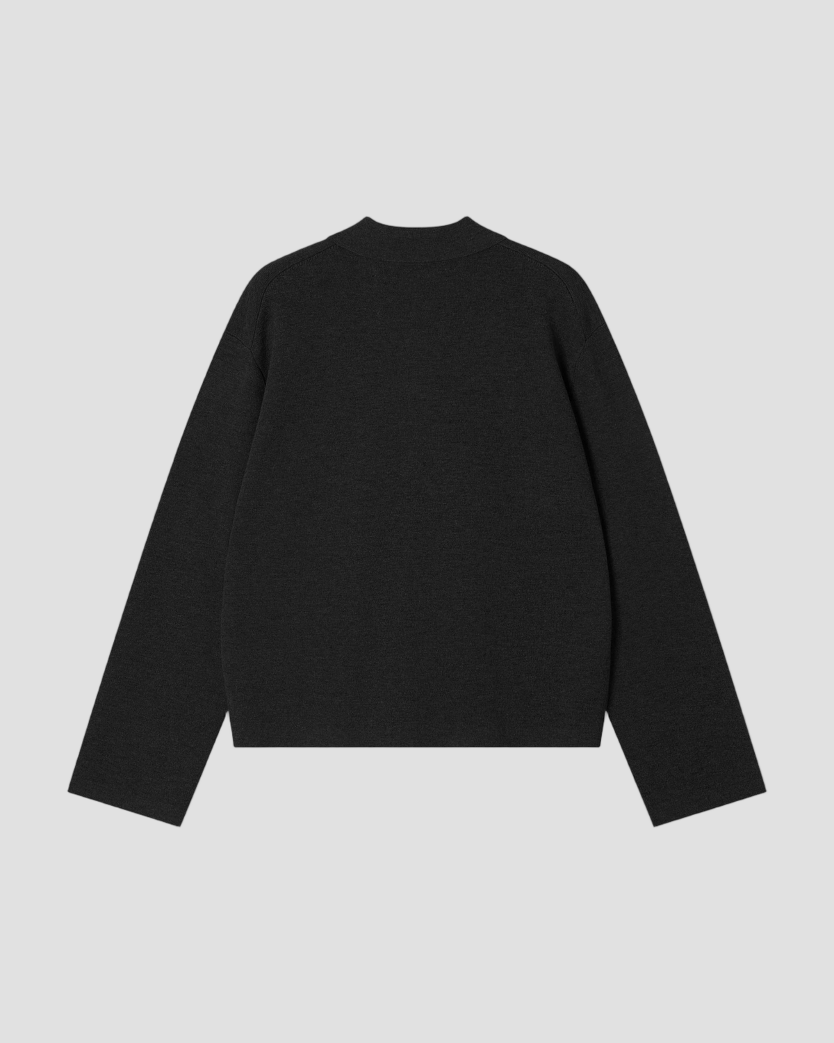 Cashmere Silk Boxy Knit Shirt in Black - flat back #colour_Black
