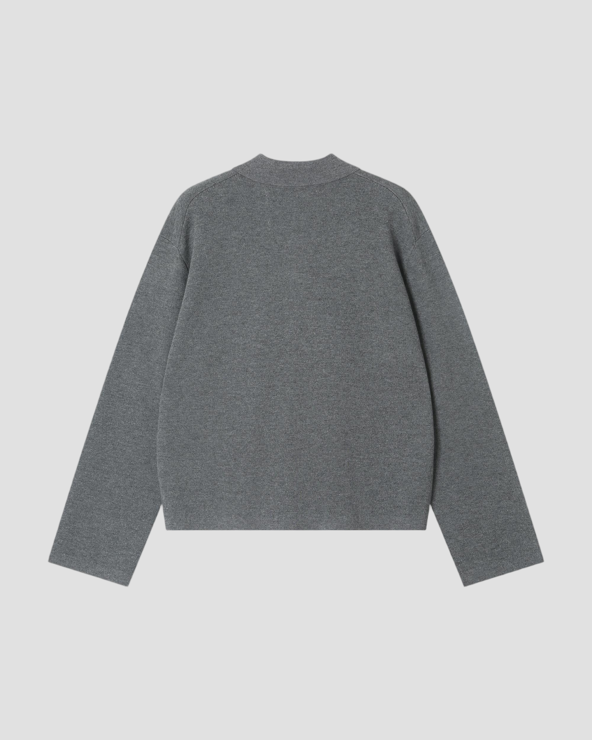 Cashmere Silk Boxy Knit Shirt in Dark Grey - flat back #colour_Dark Grey