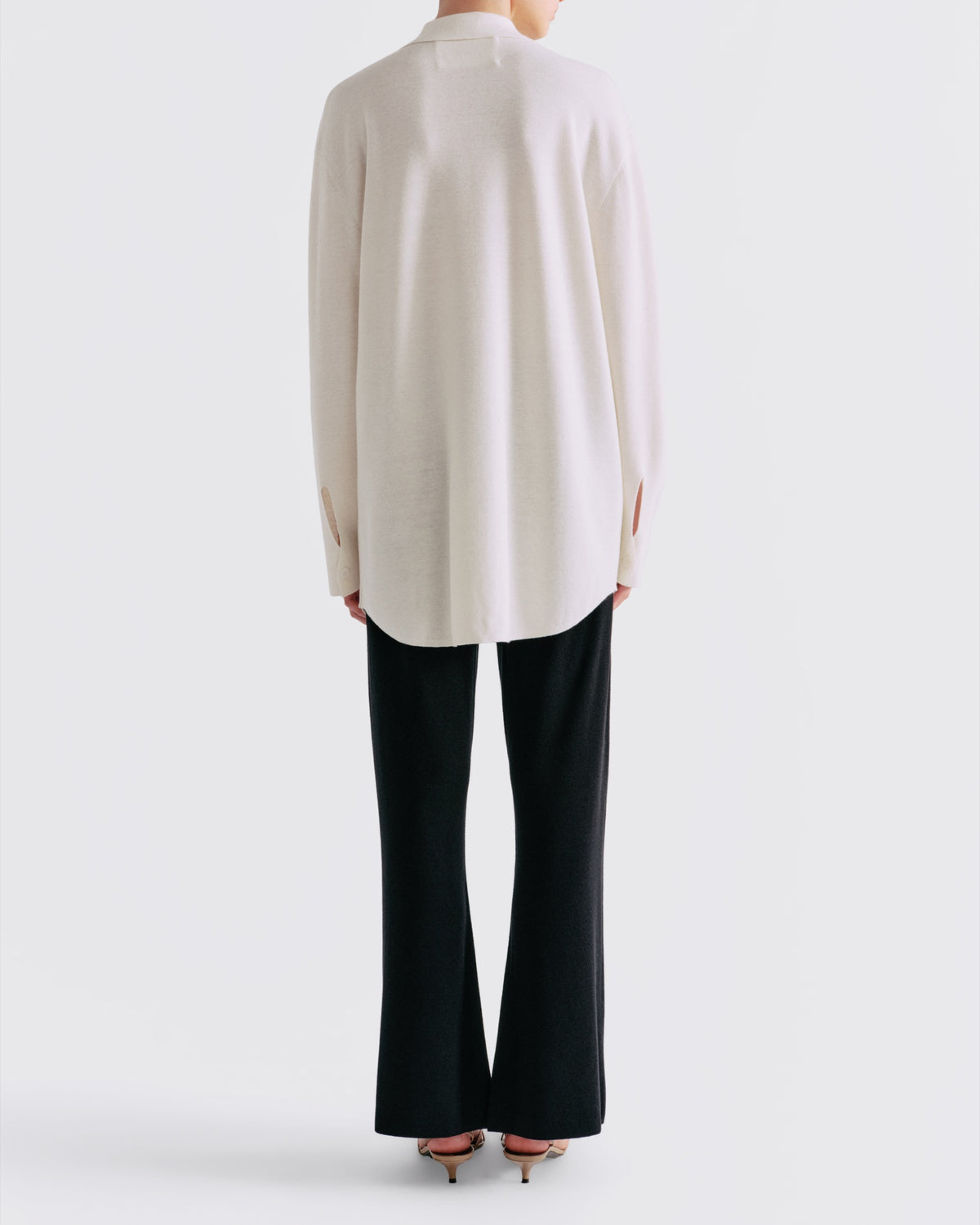 CASHMERE SILK OVERSIZED KNIT SHIRT in Silence - back view #colour_Silence