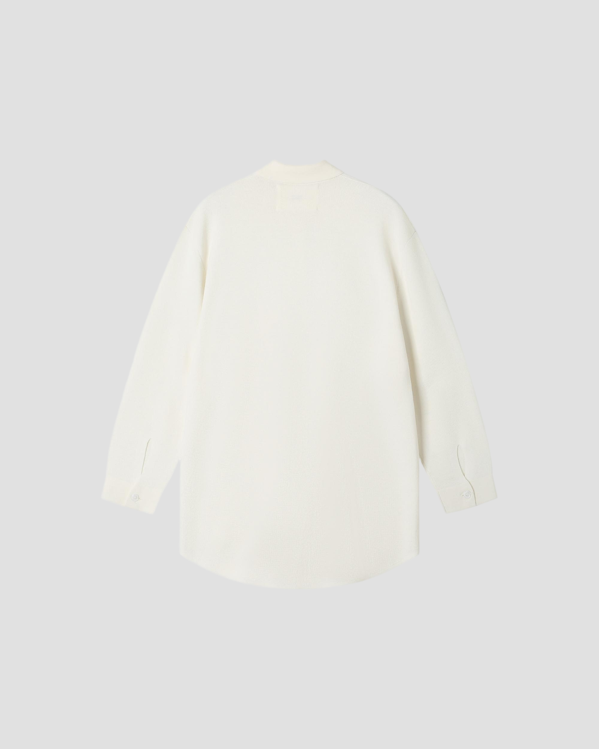CASHMERE SILK OVERSIZED KNIT SHIRT in Silence - flat back #colour_Silence