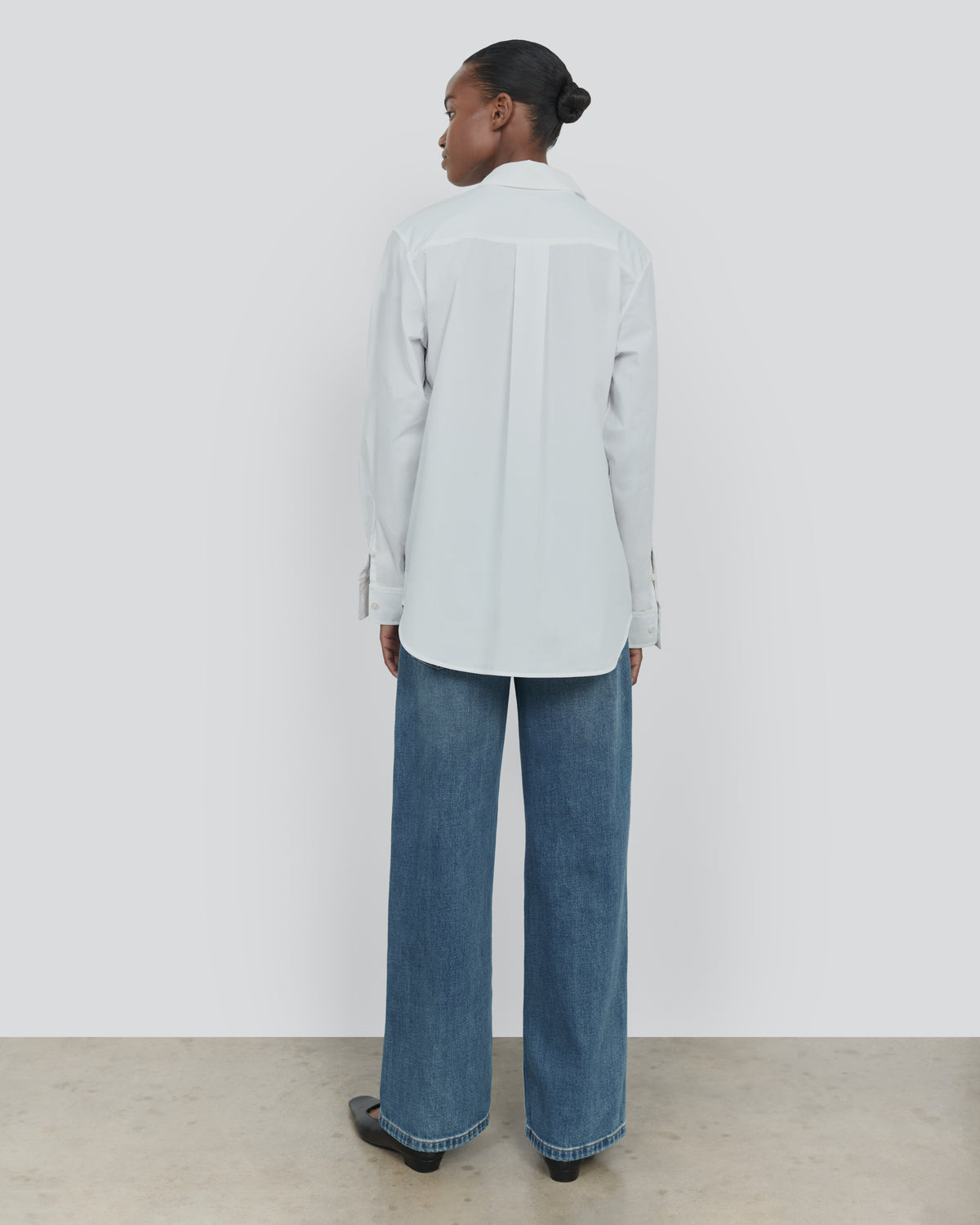 ESSENTIAL COTTON BUTTON DOWN SHIRT in WHITE - back view #colour_WHITE