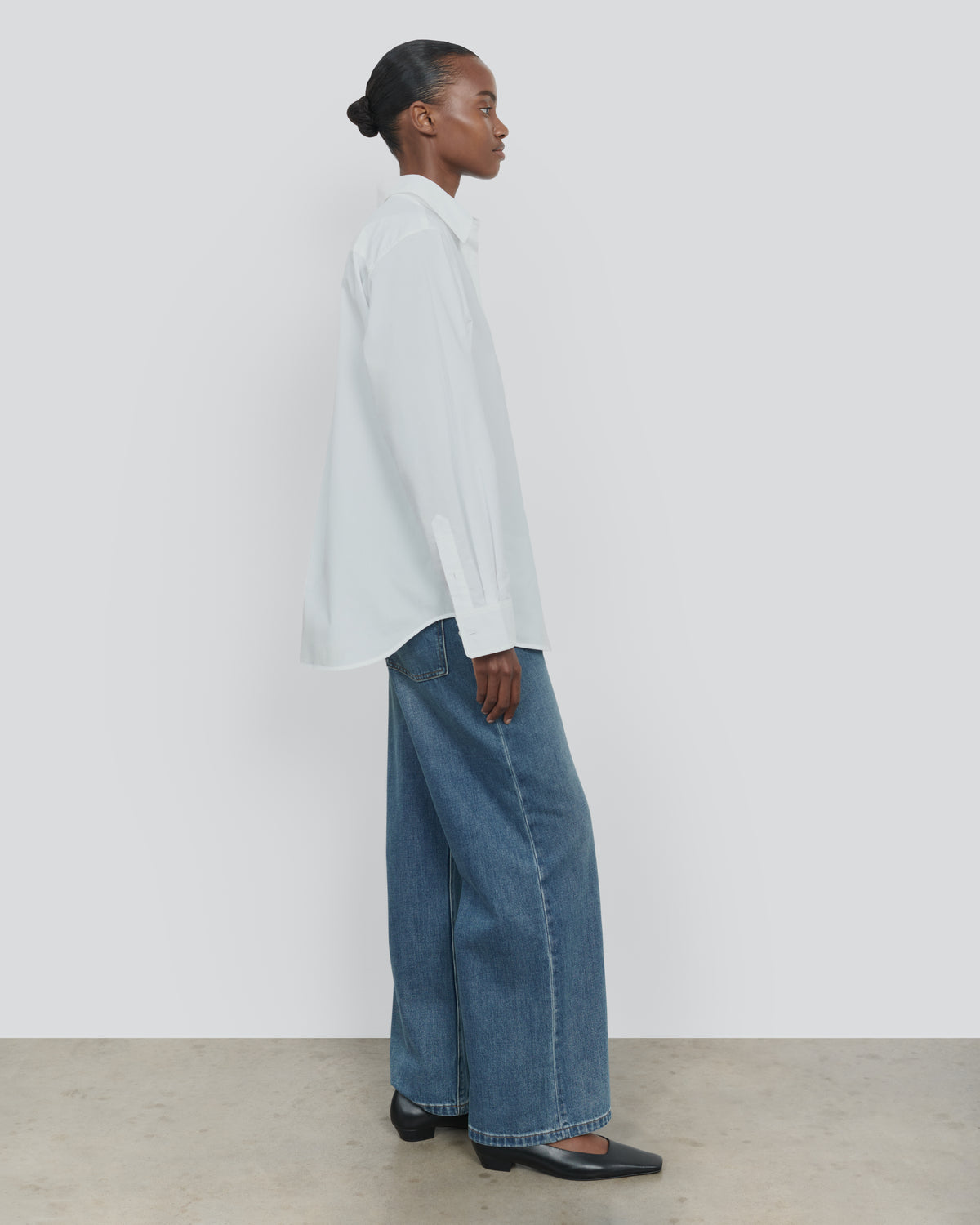 ESSENTIAL COTTON BUTTON DOWN SHIRT in WHITE - side view #colour_WHITE
