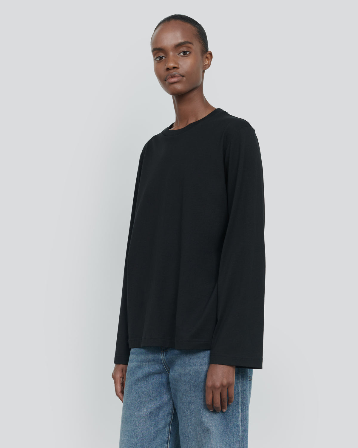 ESSENTIAL COTTON LONG SLEEVE TEE in BLACK - close-up #colour_BLACK