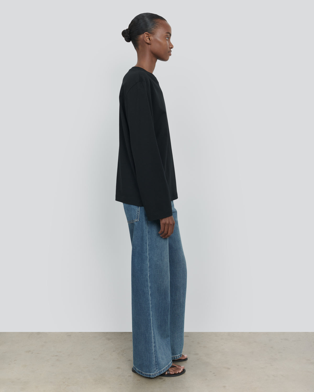 ESSENTIAL COTTON LONG SLEEVE TEE in BLACK - side view #colour_BLACK