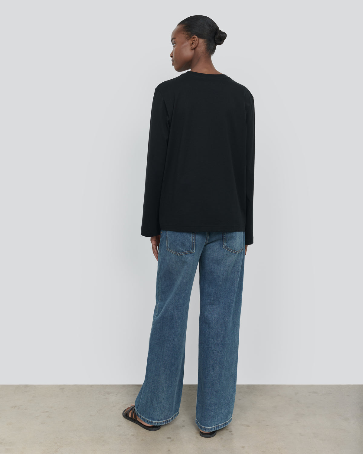 ESSENTIAL COTTON LONG SLEEVE TEE in BLACK - back view #colour_BLACK