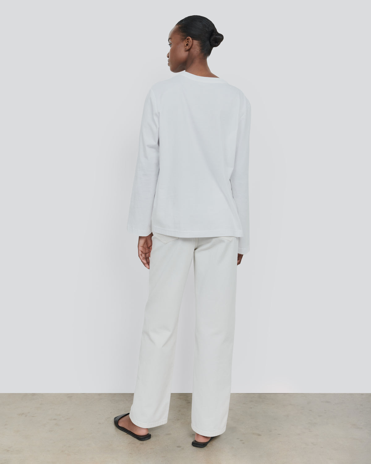 ESSENTIAL COTTON LONG SLEEVE TEE in WHITE - back view #colour_WHITE