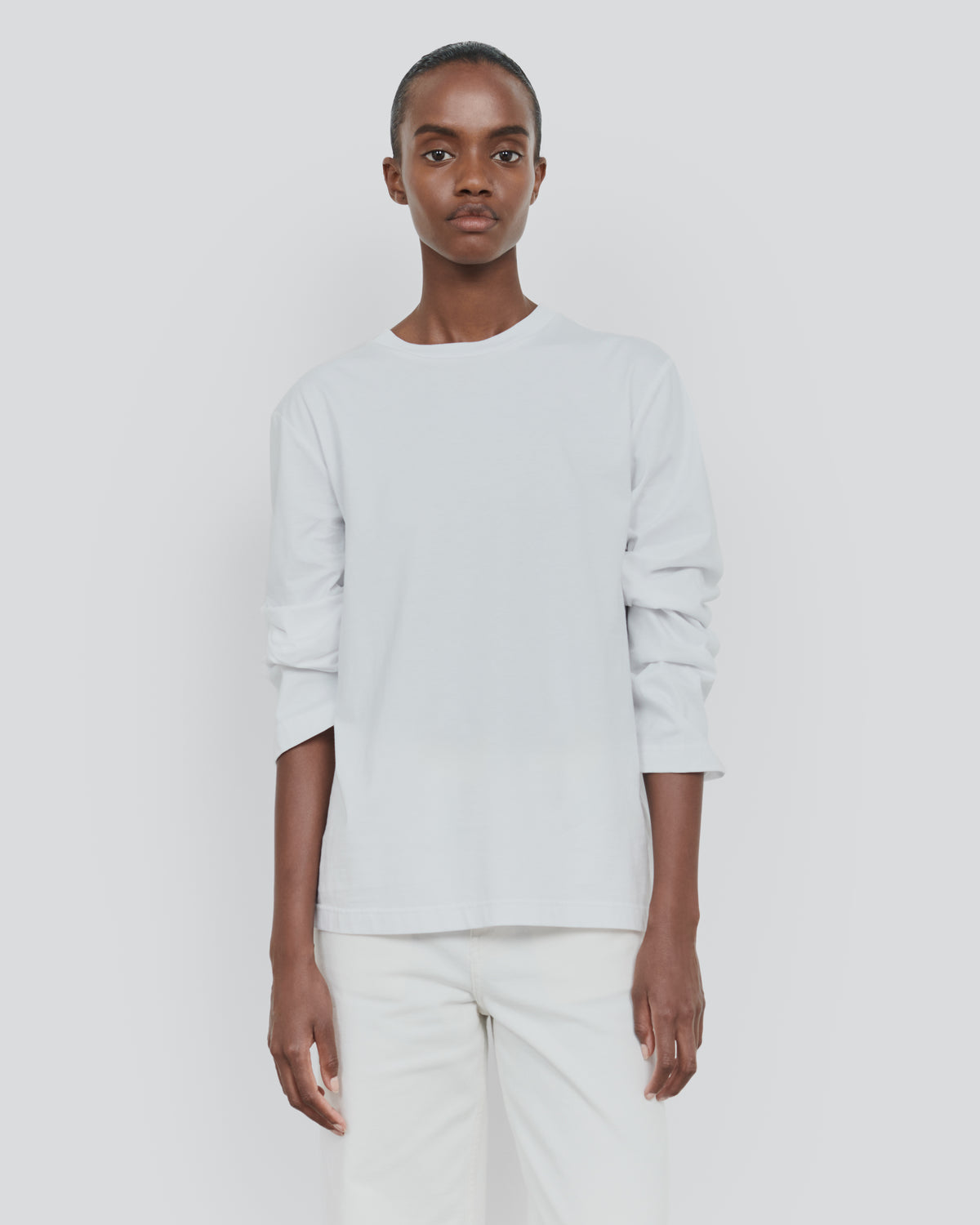 ESSENTIAL COTTON LONG SLEEVE TEE in WHITE - close-up #colour_WHITE
