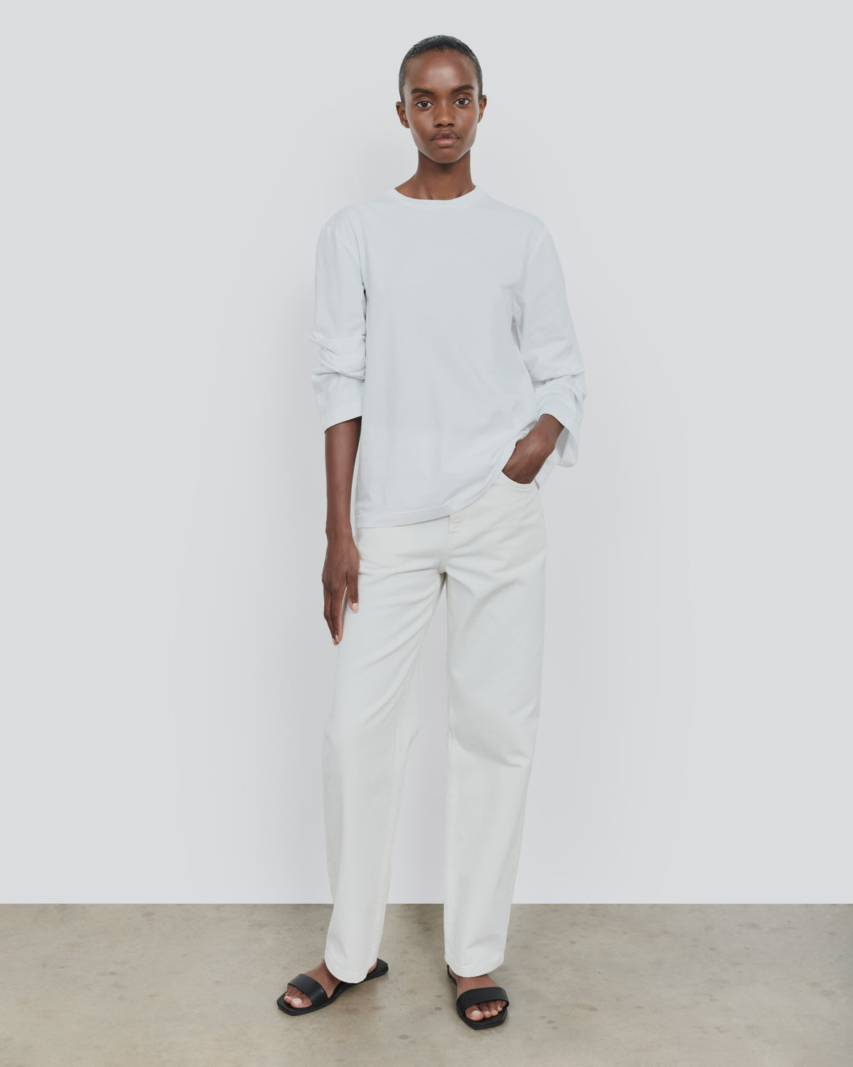 ESSENTIAL COTTON LONG SLEEVE TEE in WHITE - front view #colour_WHITE