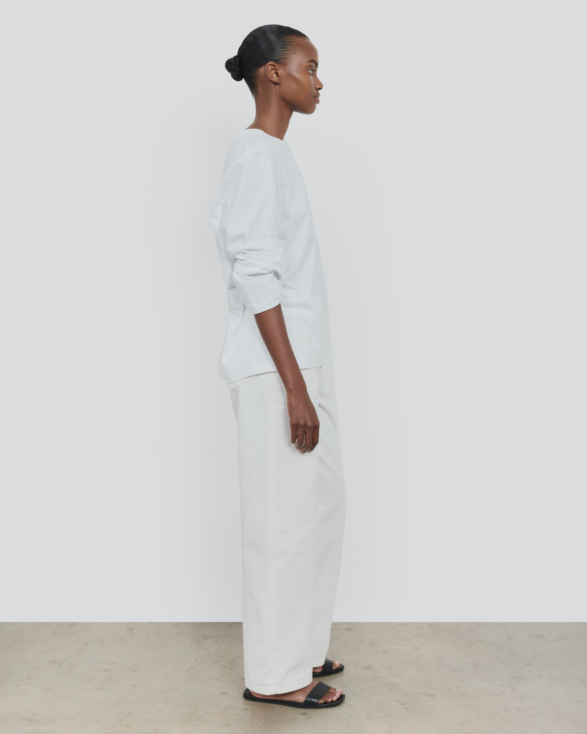 ESSENTIAL COTTON LONG SLEEVE TEE in WHITE - side view #colour_WHITE