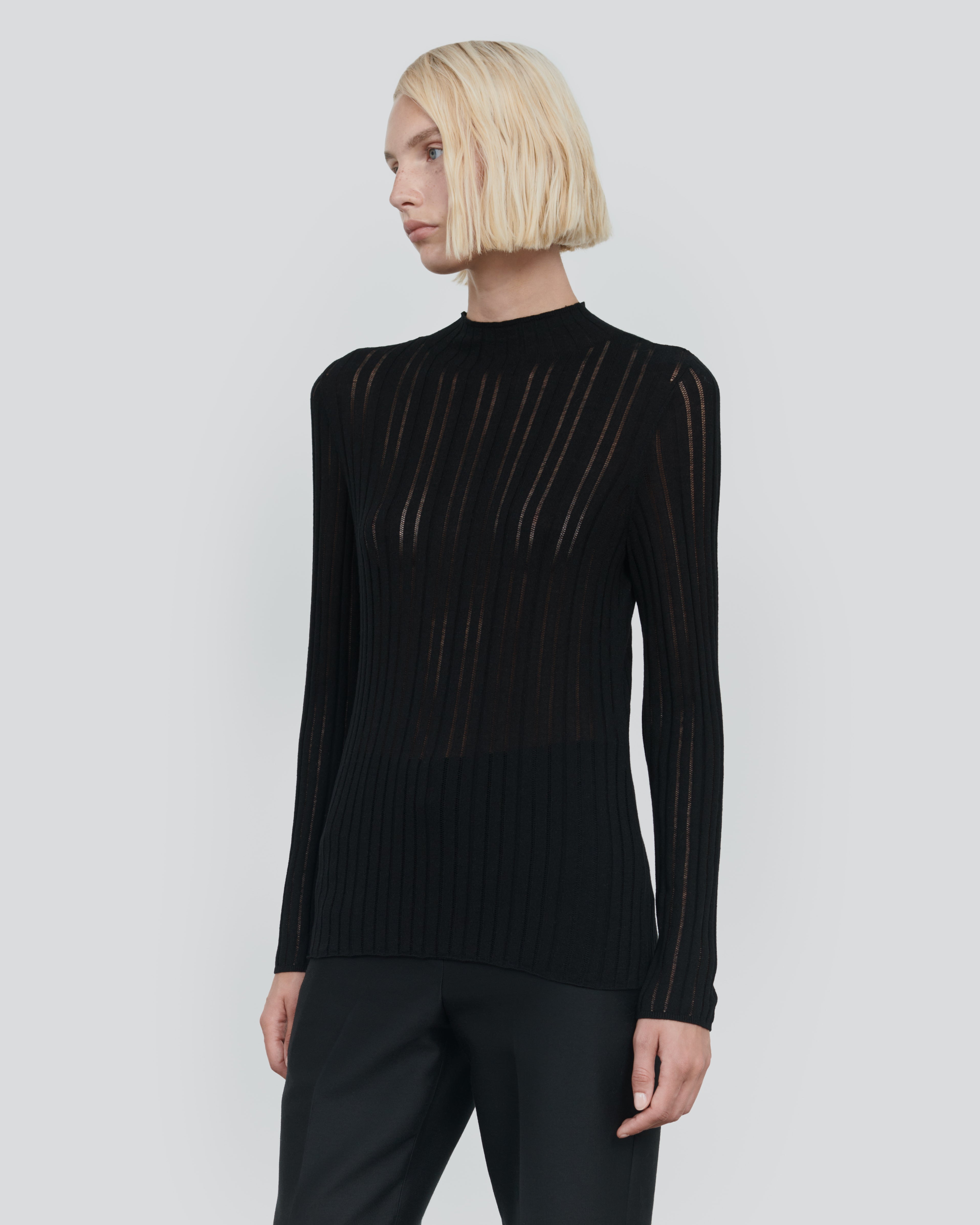 WOOL SILK SLIM FUNNEL NECK