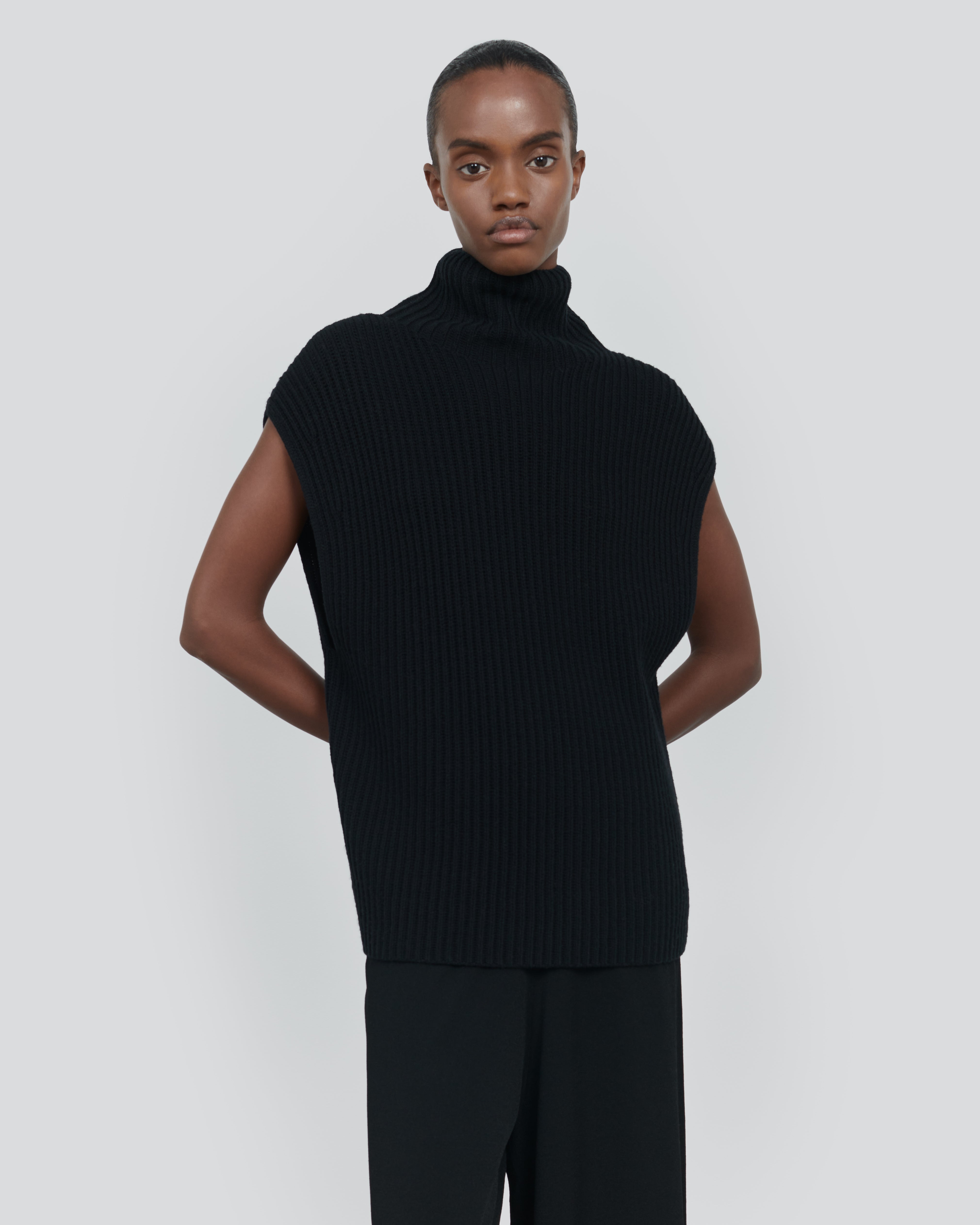 COTTON WOOL SLEEVELESS MOCK NECK