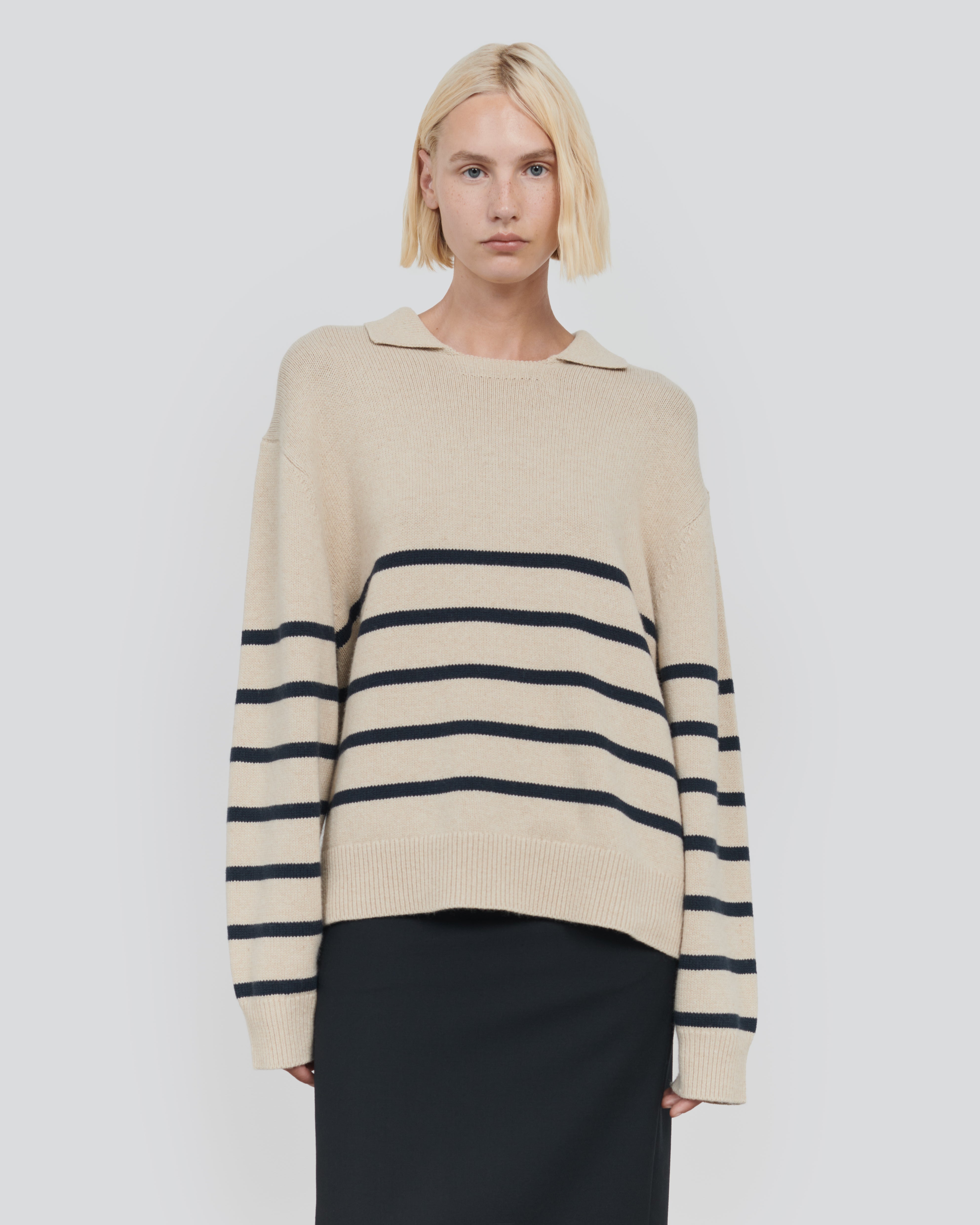 COTTON WOOL STRIPED POLO SWEATER