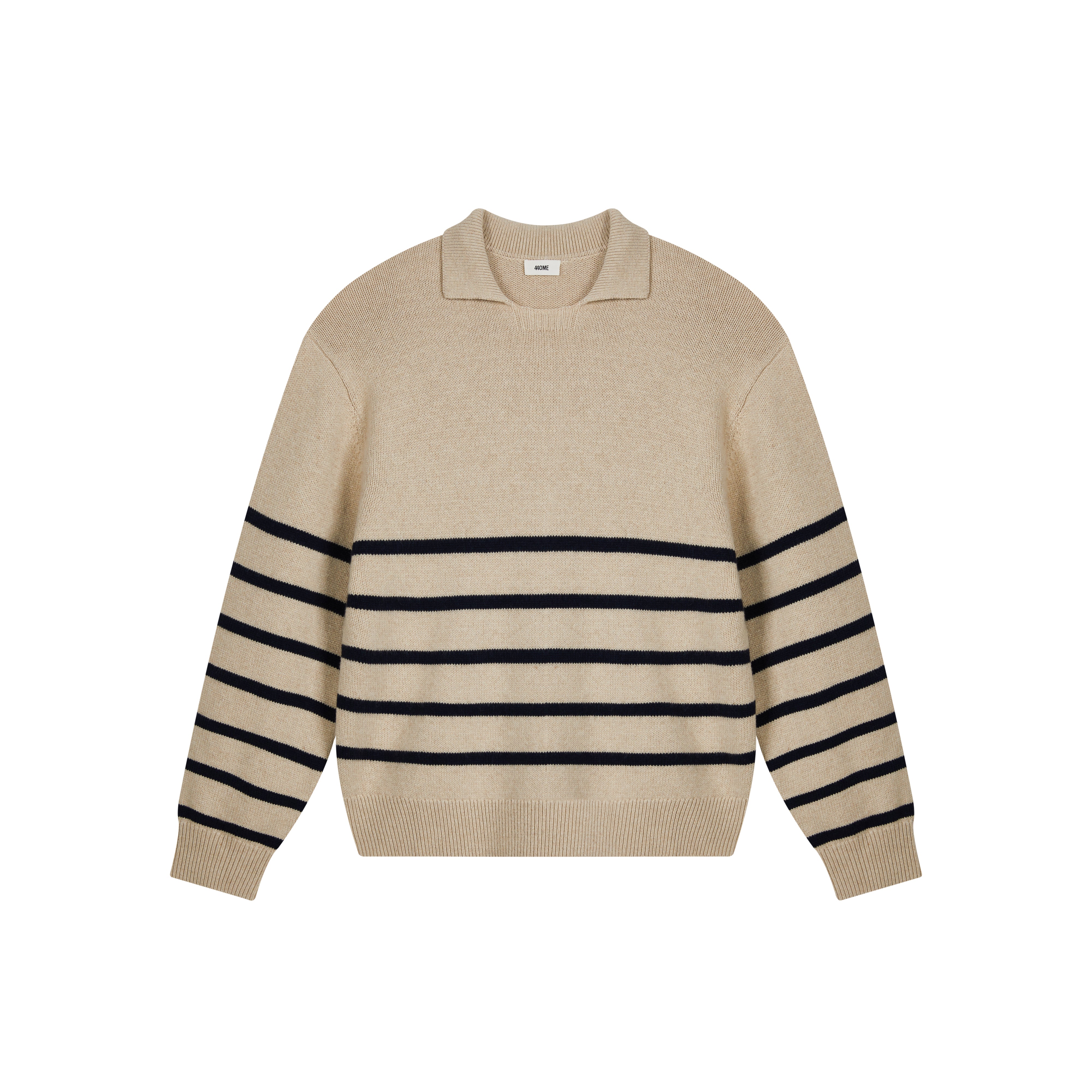 COTTON WOOL STRIPED POLO SWEATER