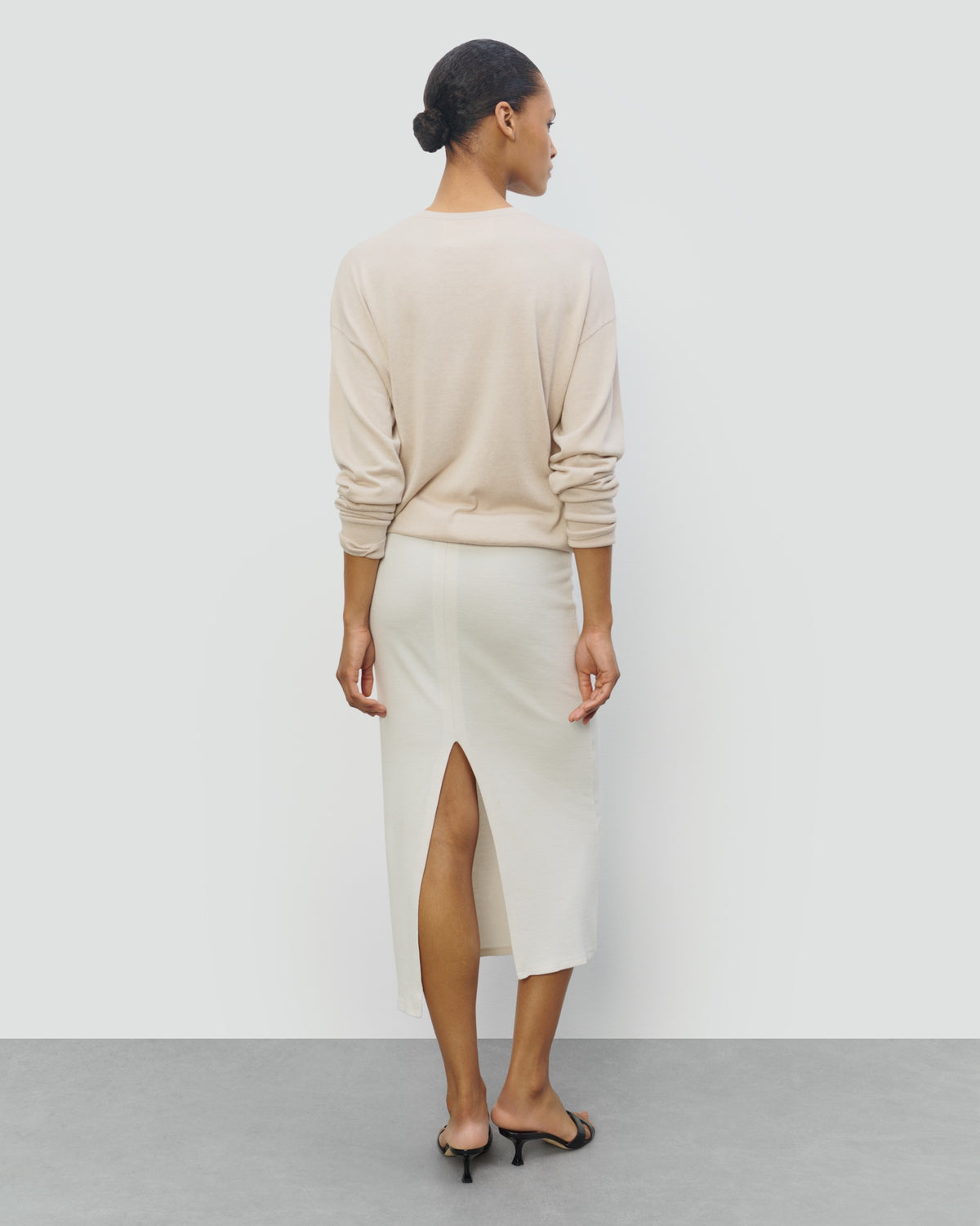 MERINO SILK RELAXED CREWNECK in L.CAMEL - back view #colour_L.CAMEL