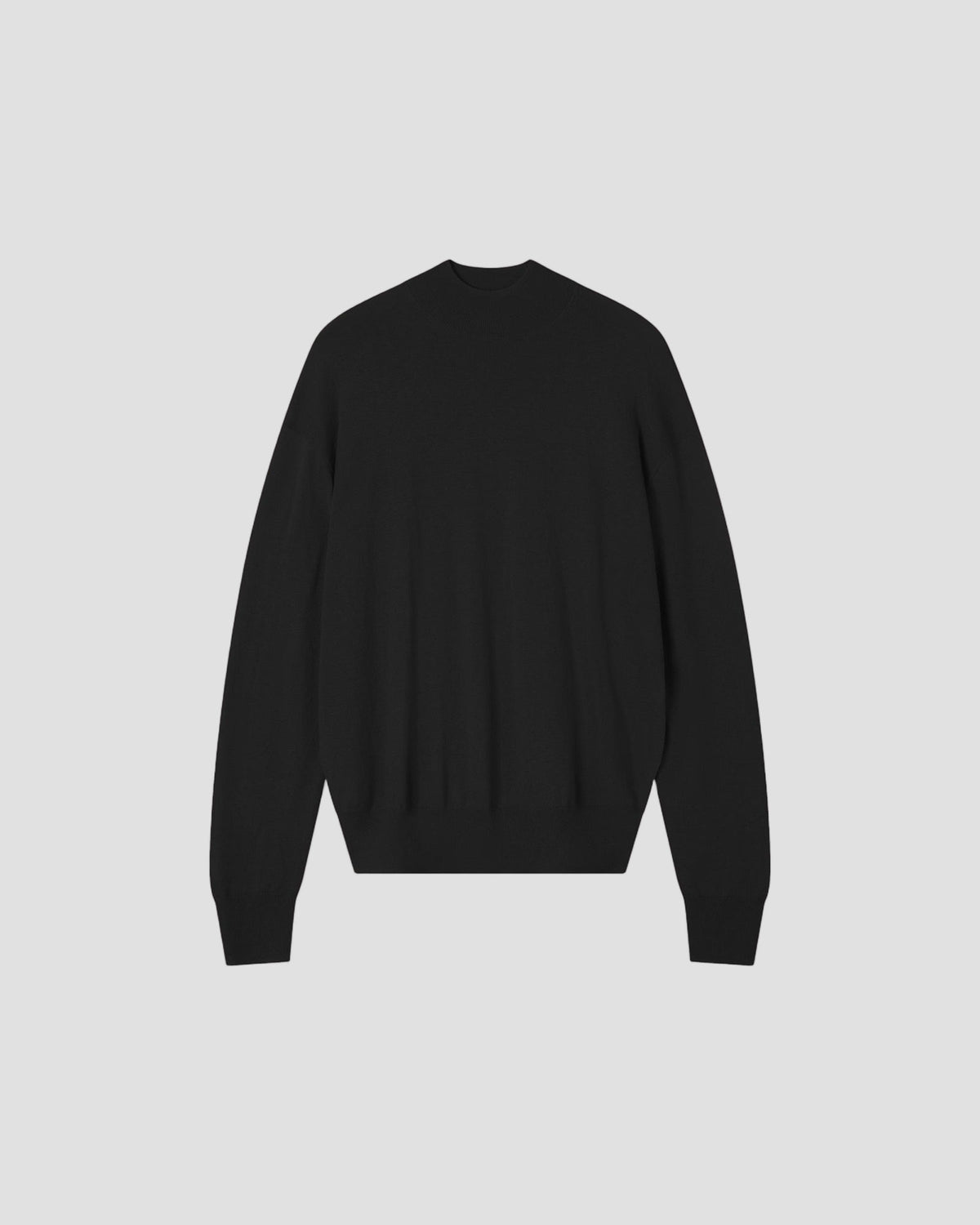 Merino Silk Relaxed Mock Neck in Black