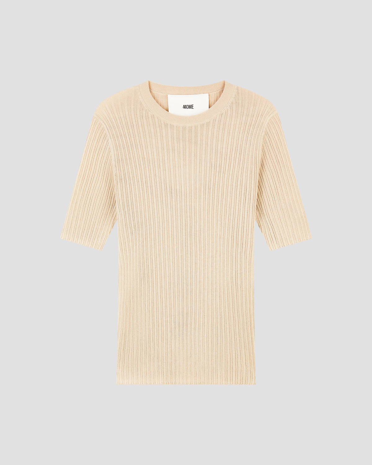 TENCEL SILK GAUZY RIB SHORT SLEEVE in Beige - flat front