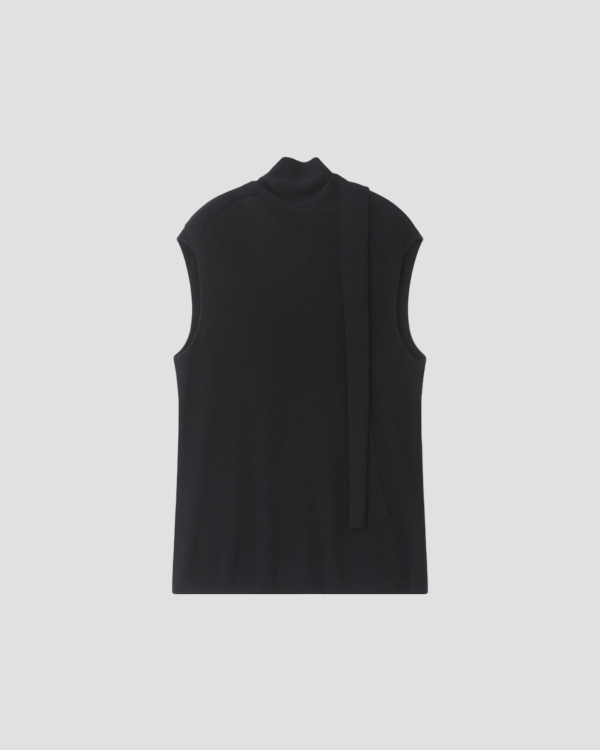 TENCEL SILK SCARF TOP in Black - flat back #colour_Black