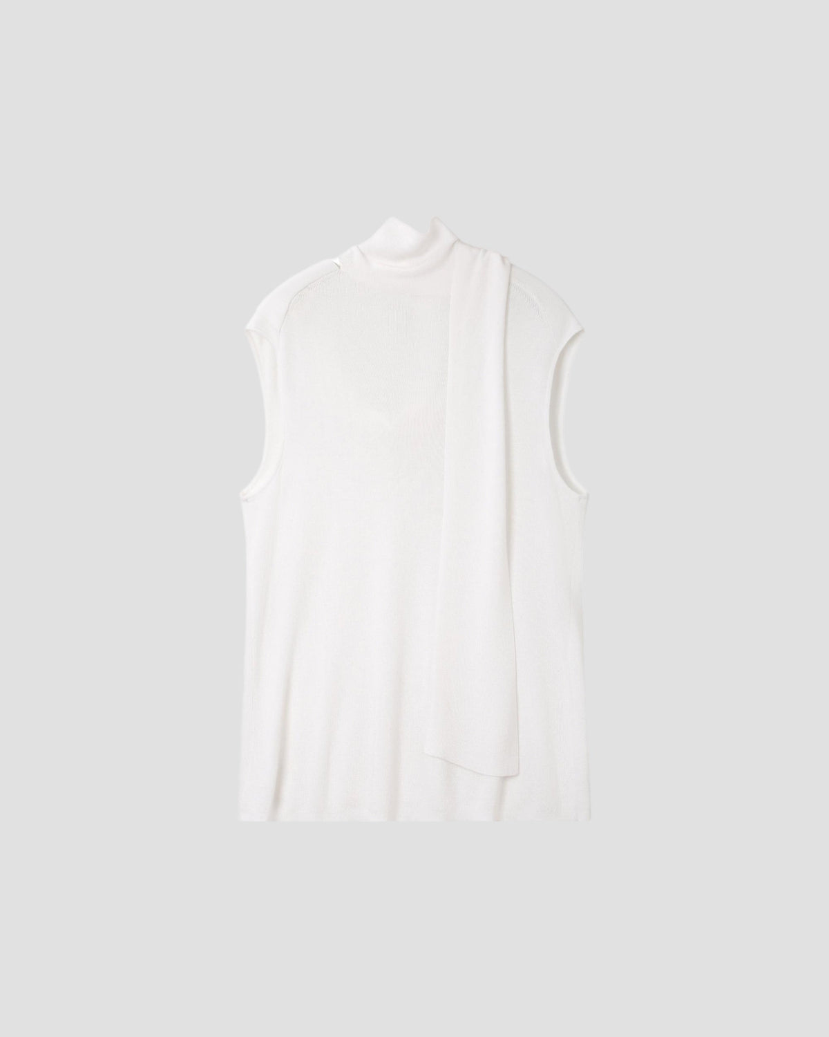 TENCEL SILK SCARF TOP in White - flat back #colour_White