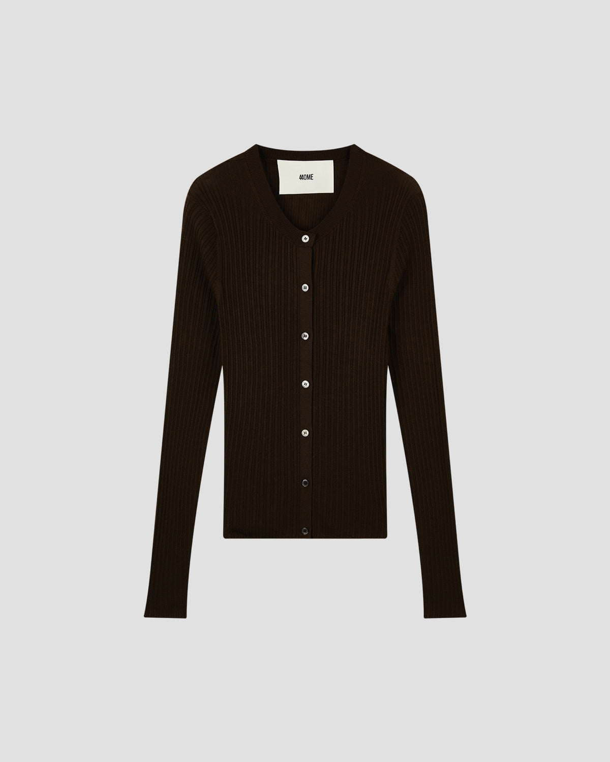 TENCEL SILK GAUZY RIB CARDIGAN in Brown - flat front