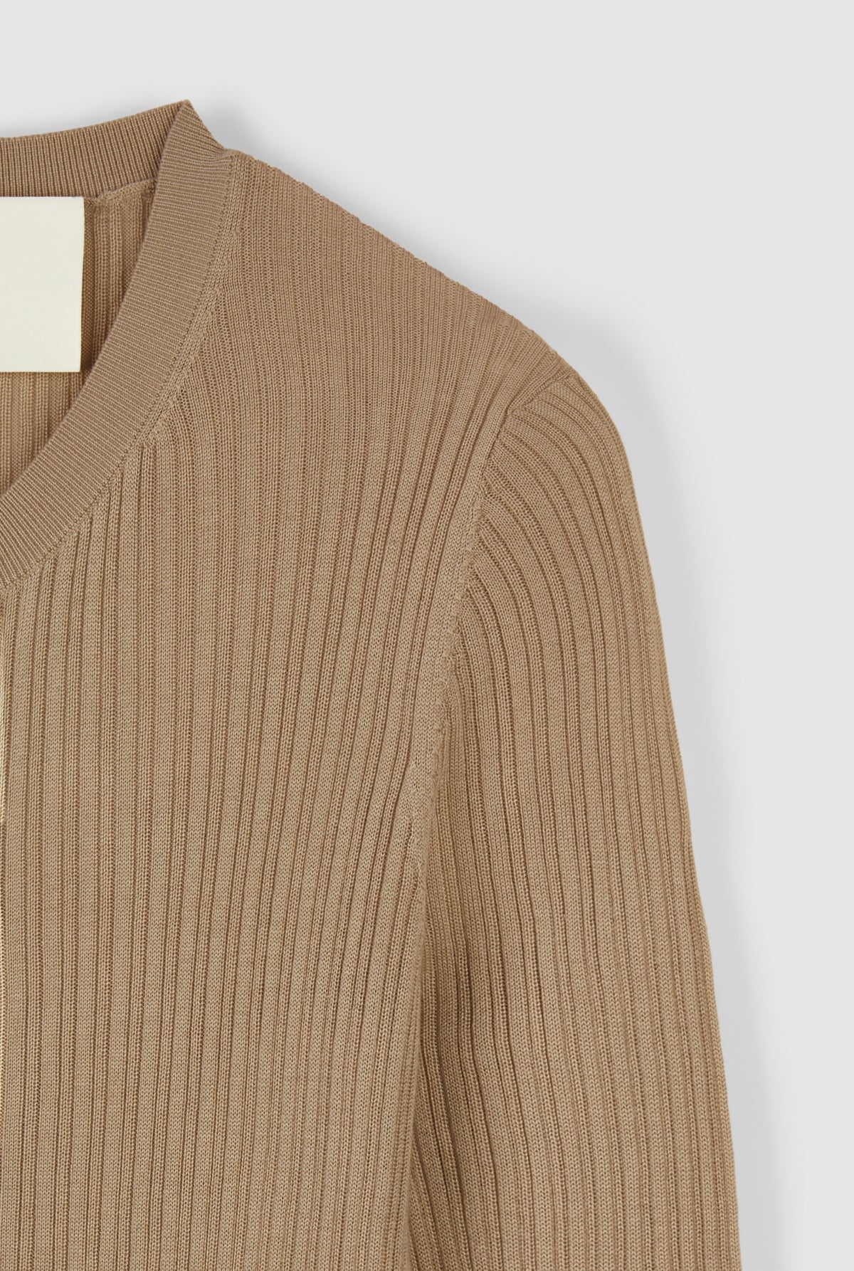 TENCEL SILK GAUZY RIB CARDIGAN in L.CAMEL - detail #colour_L.CAMEL