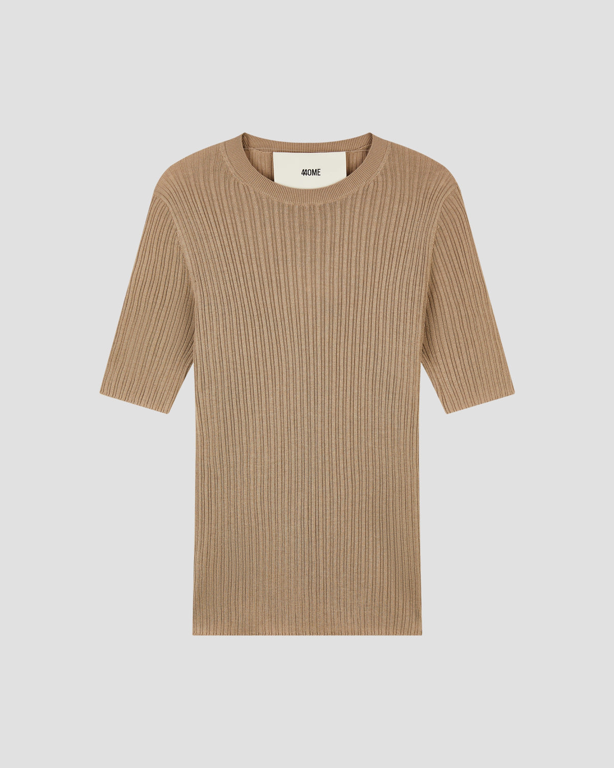 TENCEL SILK GAUZY RIB SHORT SLEEVE in L.CAMEL - flat front