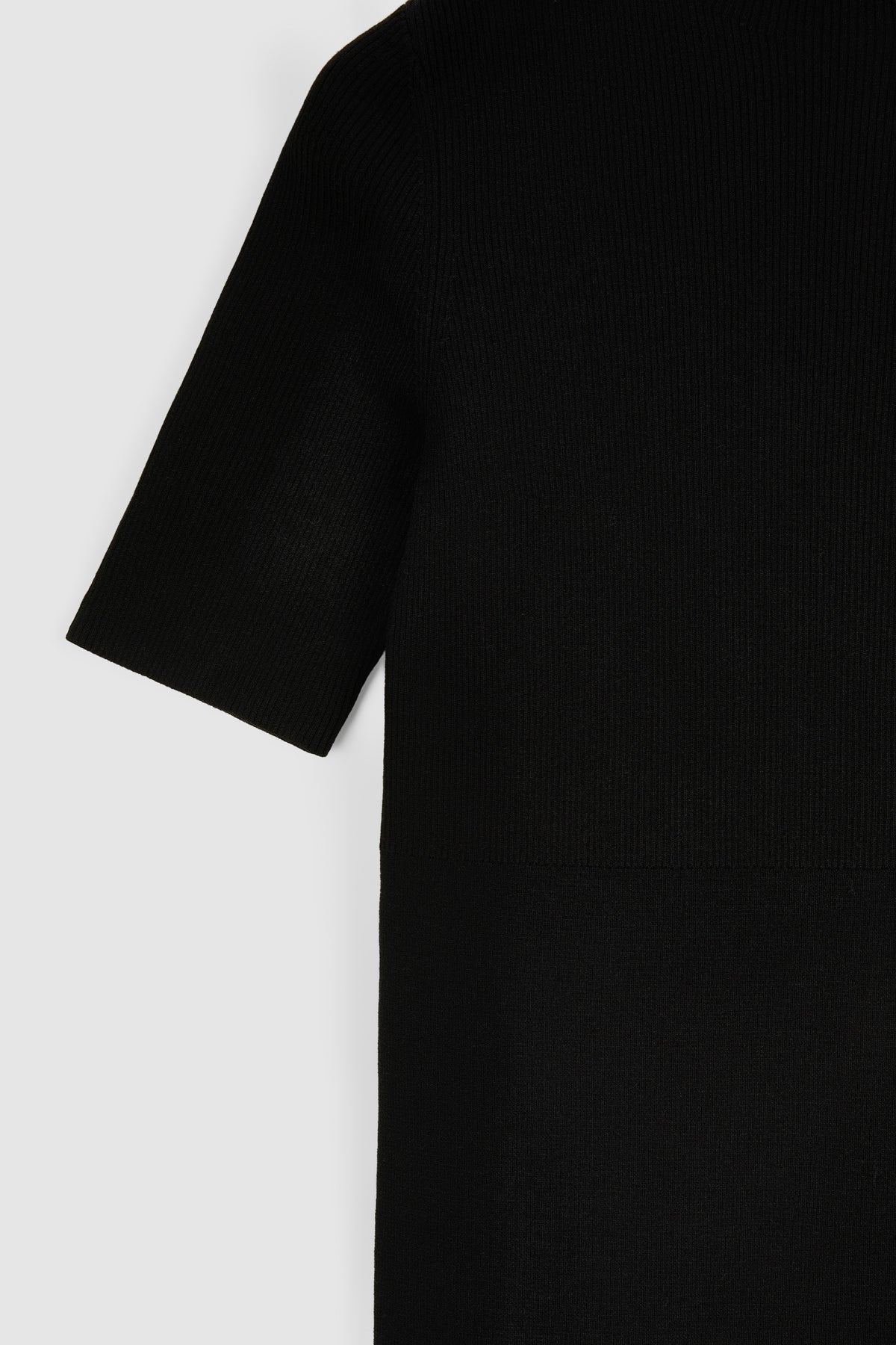 SILK VISCOSE RIB MOCK NECK DRESS in Black - detail #colour_Black