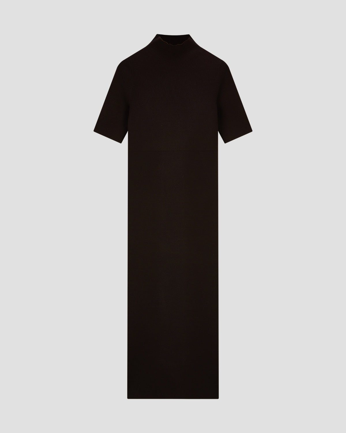 SILK VISCOSE RIB MOCK NECK DRESS in Brown - flat front
