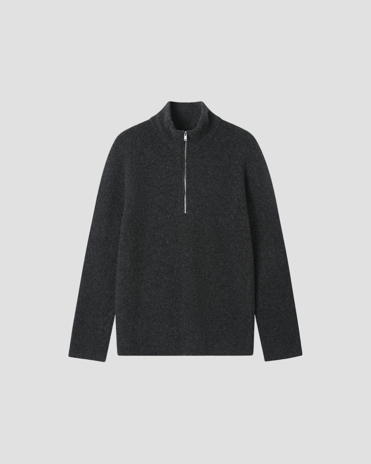 Wool Blend 1/2 Zip in Dark Grey - flat front