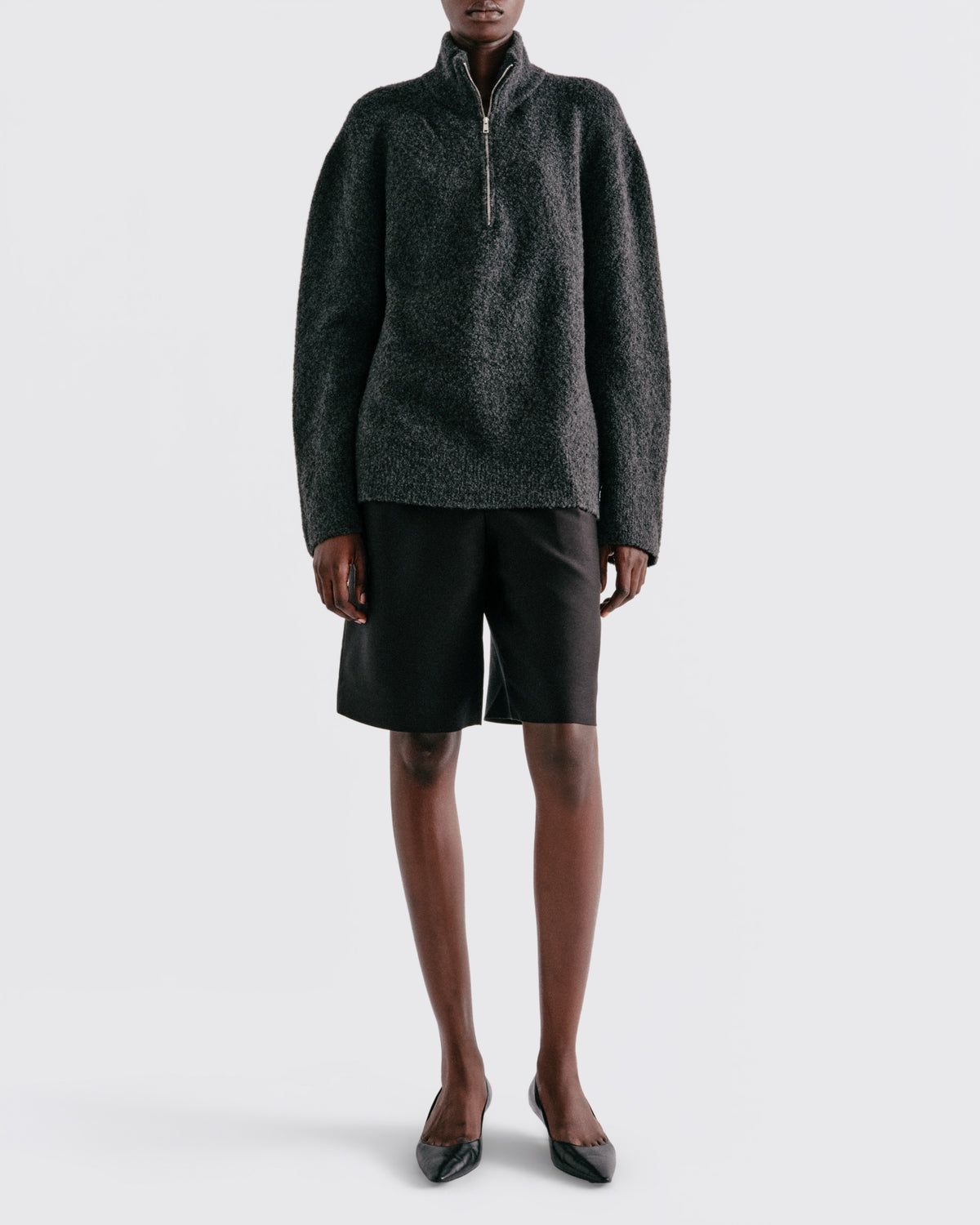 Wool Blend 1/2 Zip in Dark Grey - front view #colour_Dark Grey