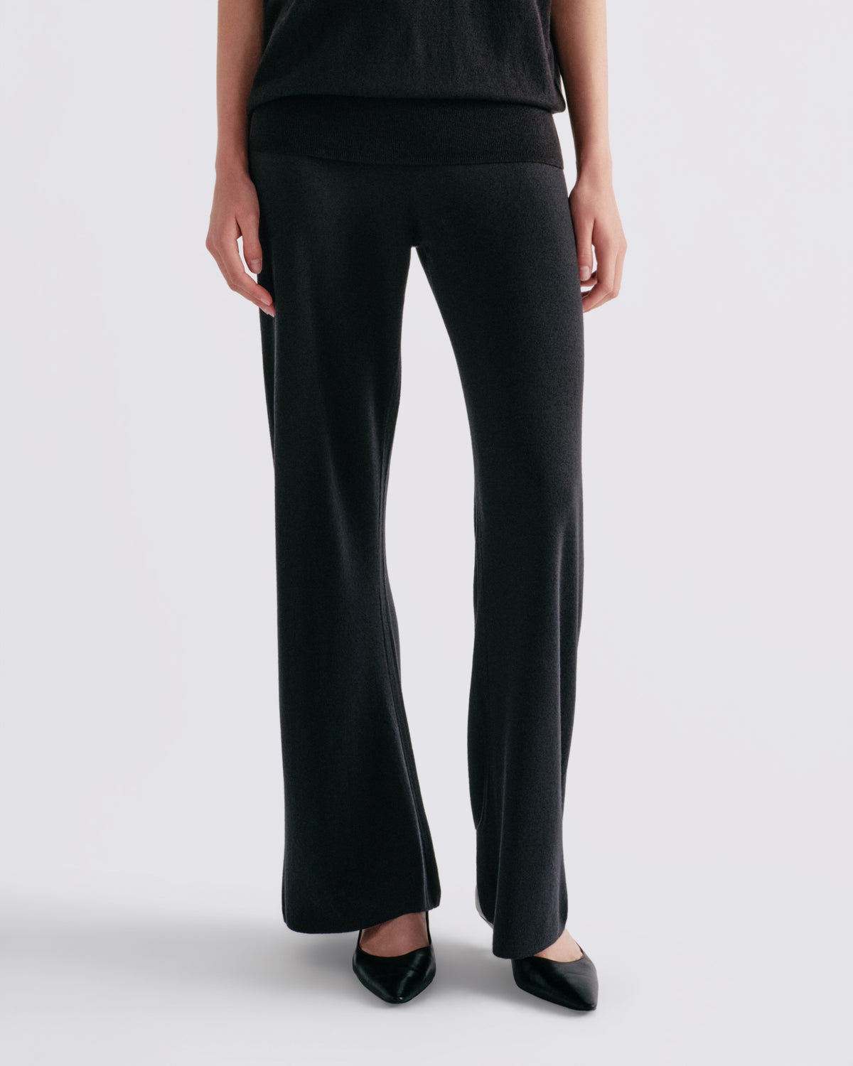 Cashmere Silk Flare Pant in Black #colour_Black