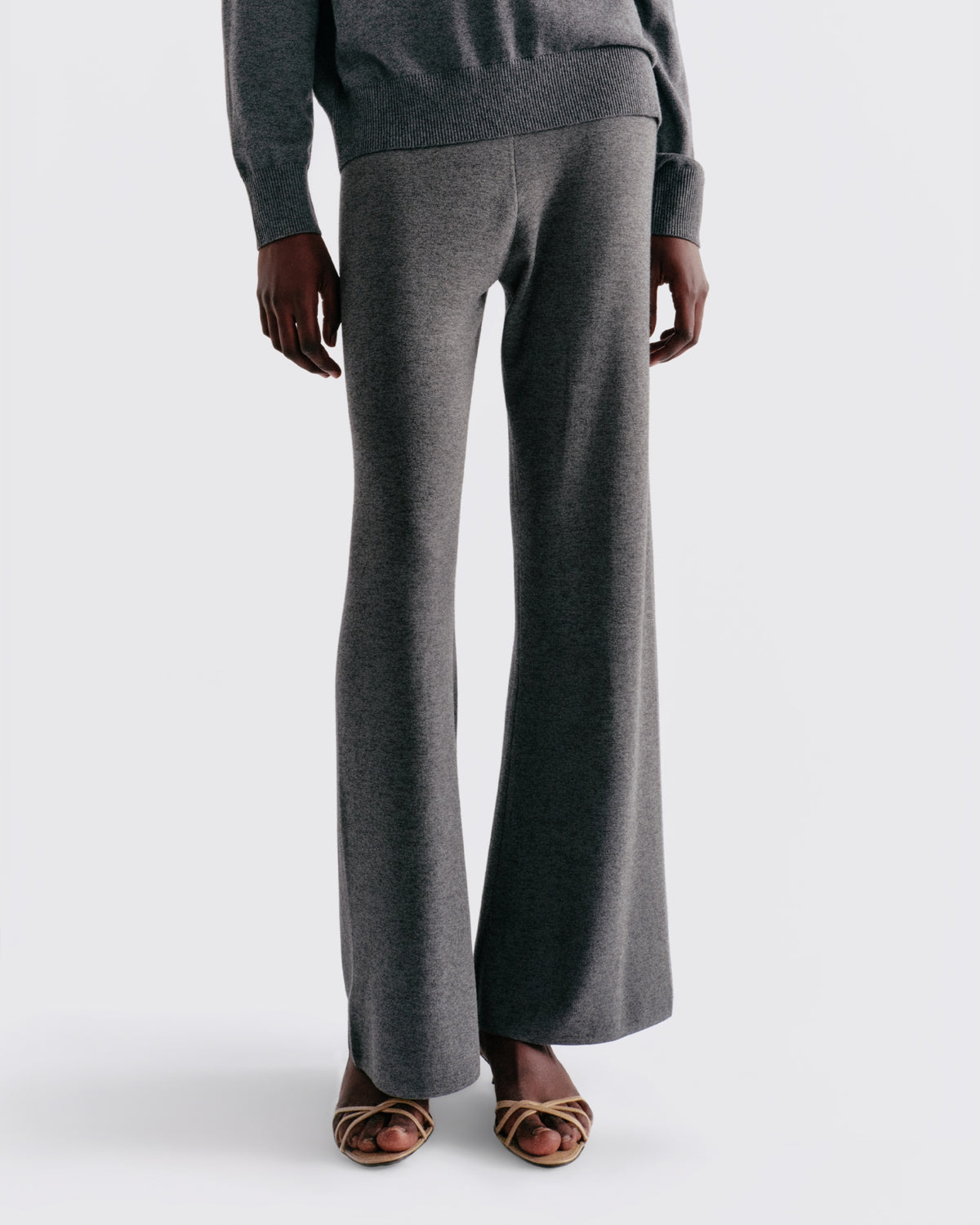 Cashmere Silk Flare Pant in Dark Grey #colour_Dark Grey