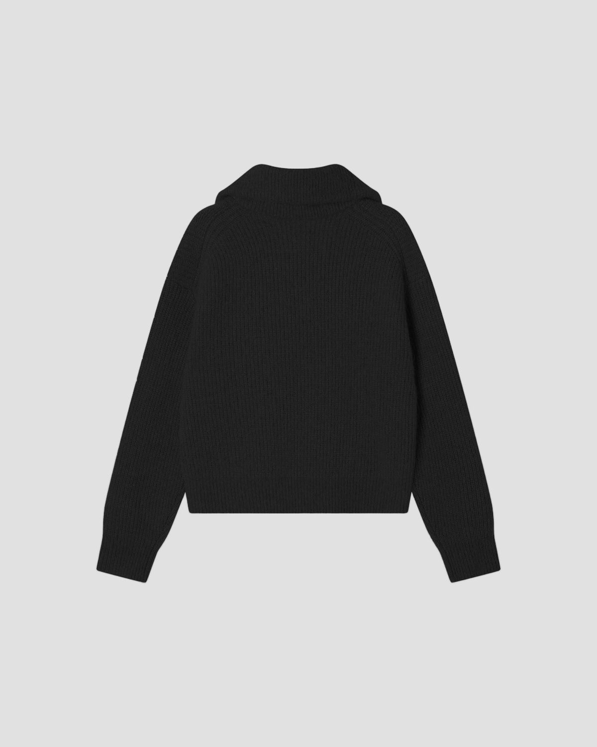 Alpaca Wool Zip Up in Black - flat back #colour_Black
