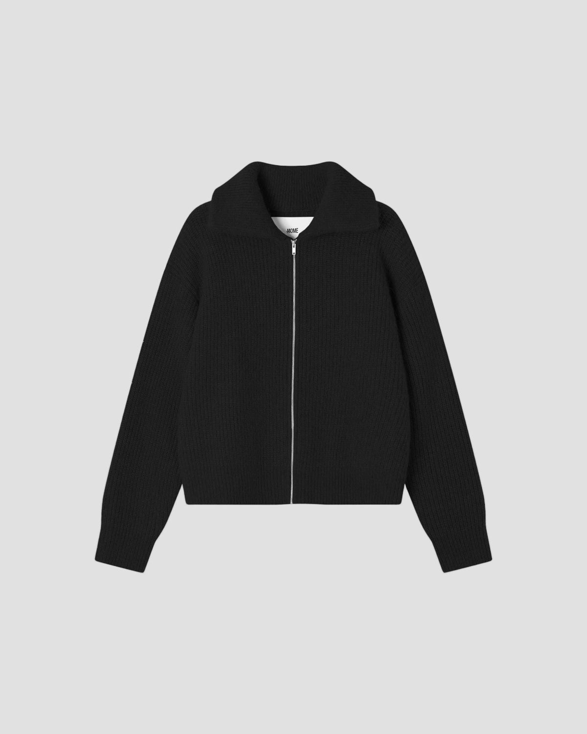 Alpaca Wool Zip Up in Black - flat front