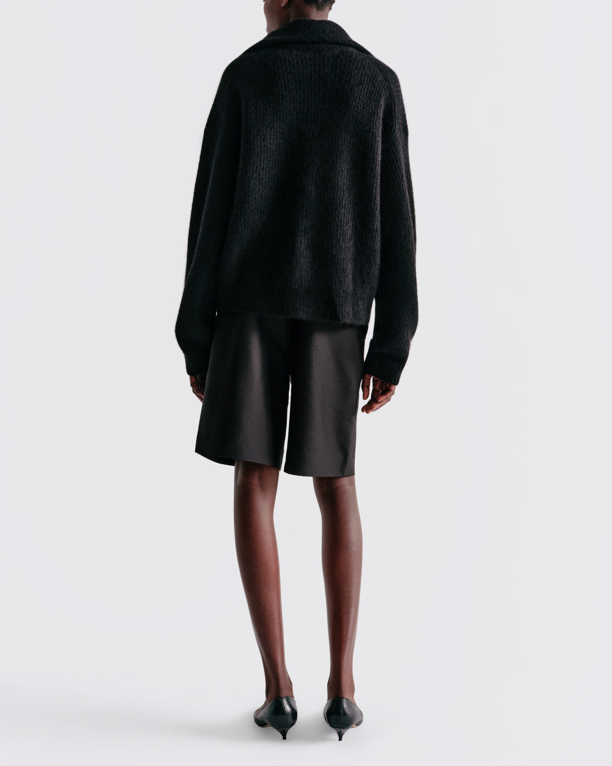 Alpaca Wool Zip Up in Black - back view #colour_Black