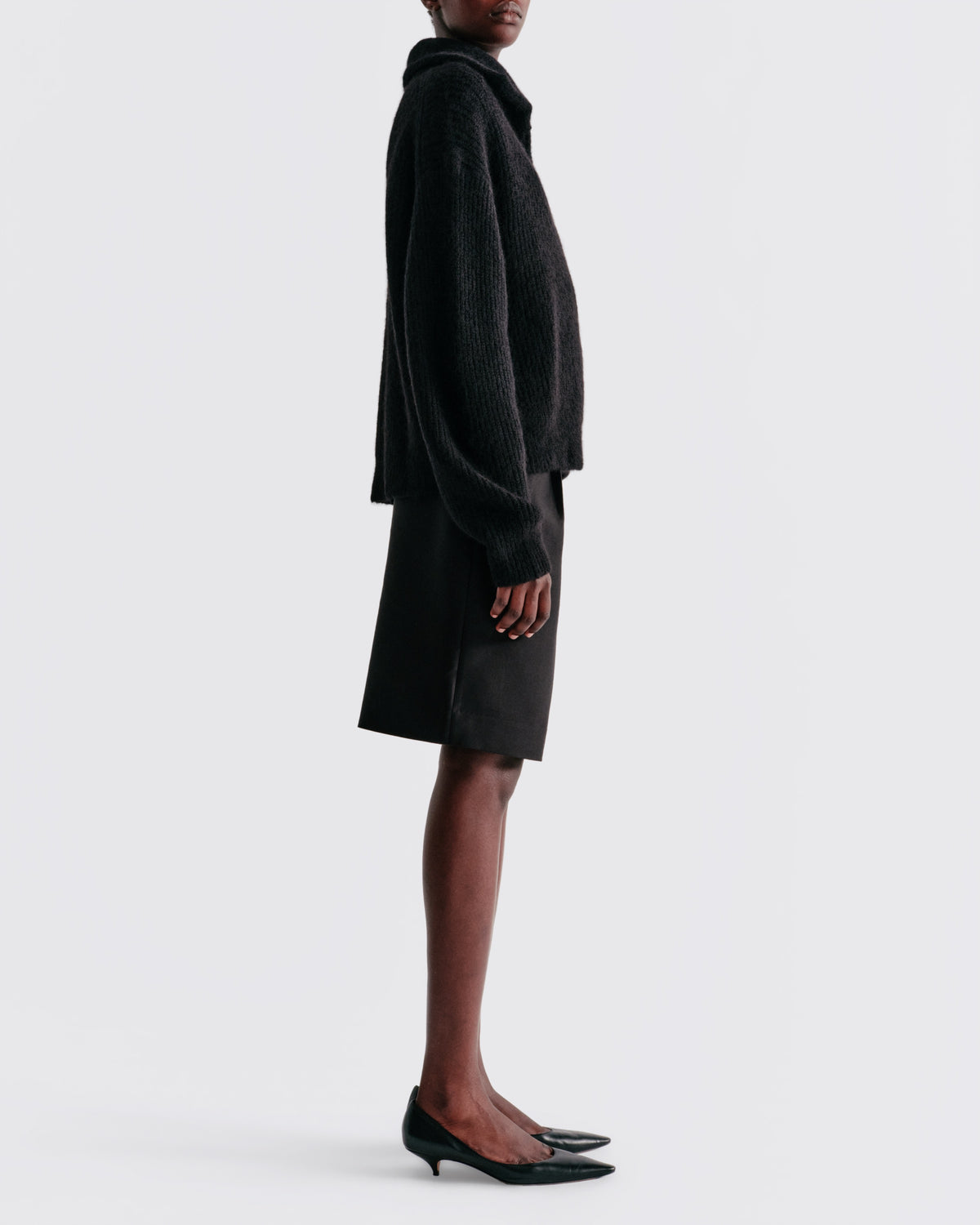Alpaca Wool Zip Up in Black - side view #colour_Black