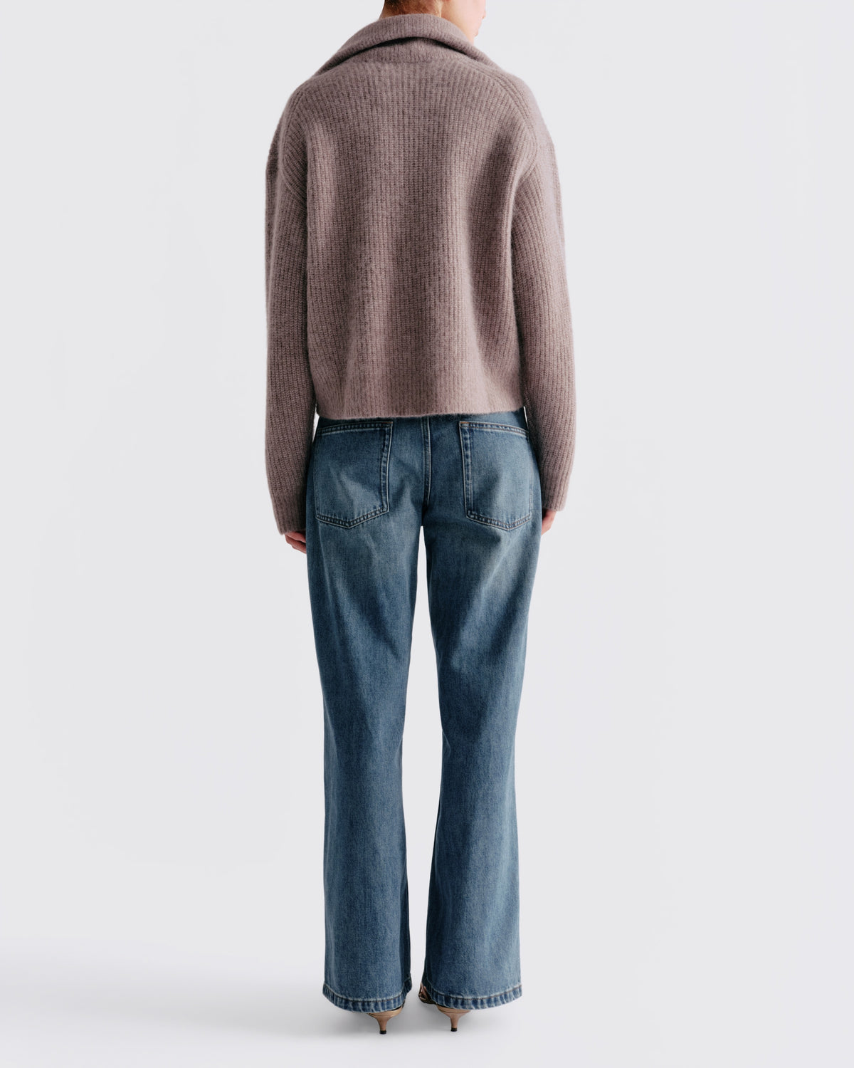 Alpaca Wool Zip Up in Driftwood - back view #colour_Driftwood
