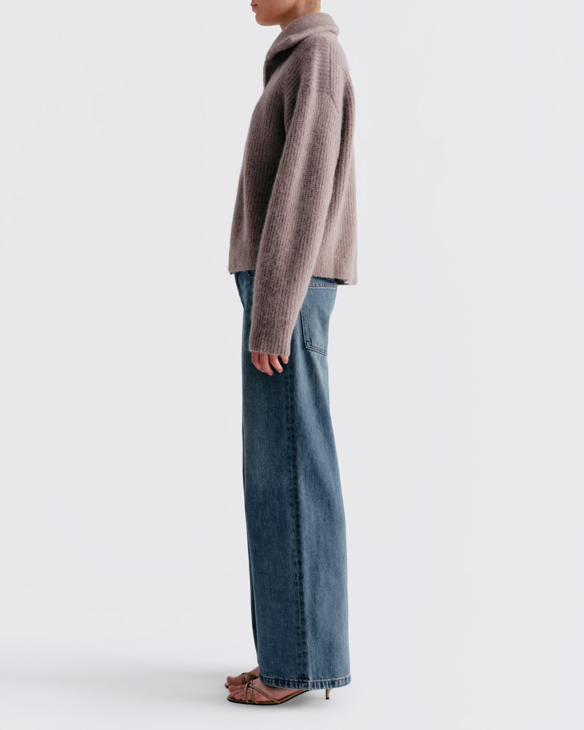Alpaca Wool Zip Up in Driftwood - side view #colour_Driftwood