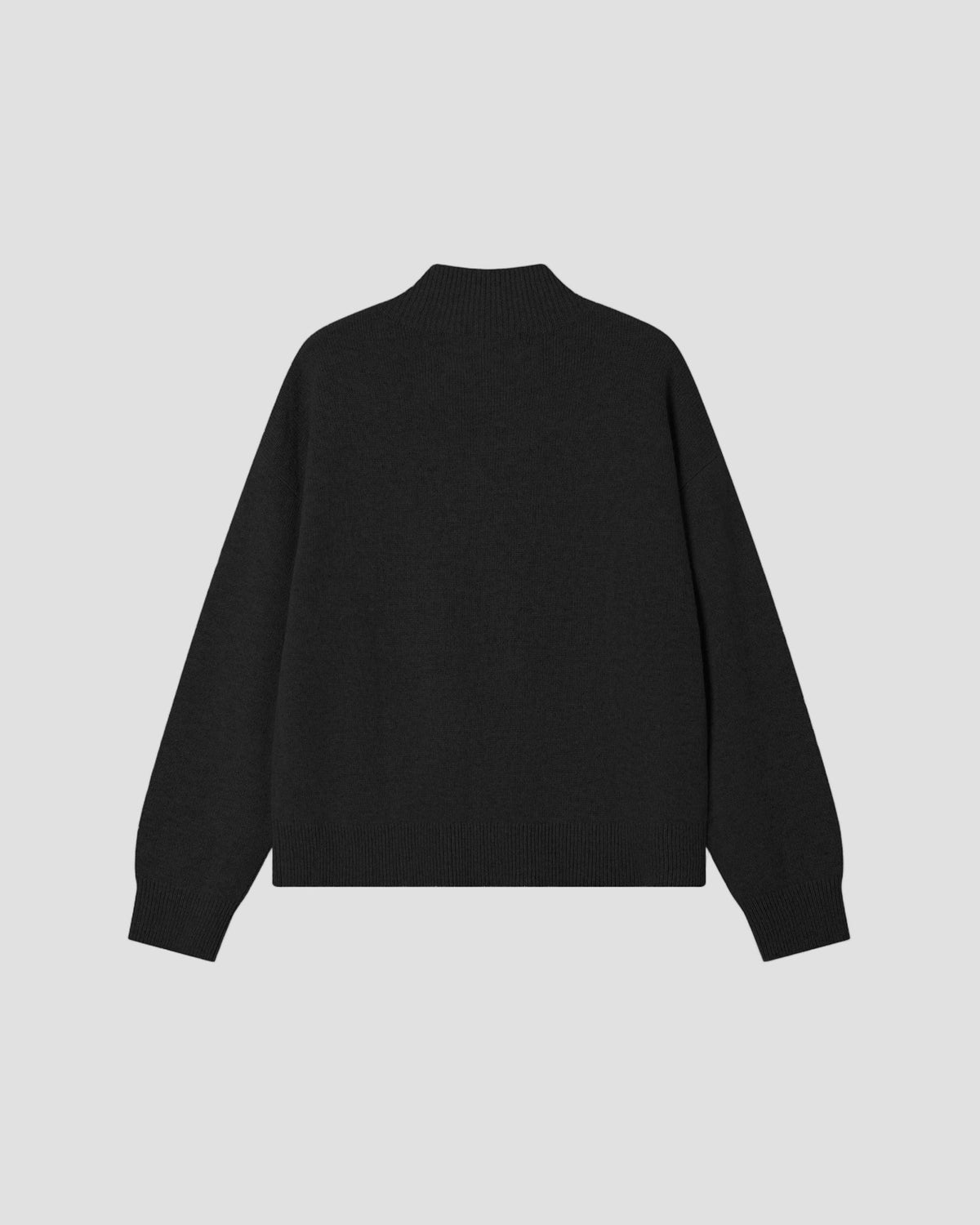 CASHMERE BOXY MOCK NECK in Black - flat back #colour_Black