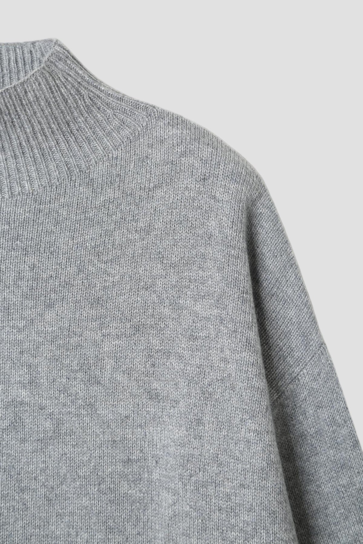 CASHMERE BOXY MOCK NECK in Medium Grey - detail #colour_Medium Grey