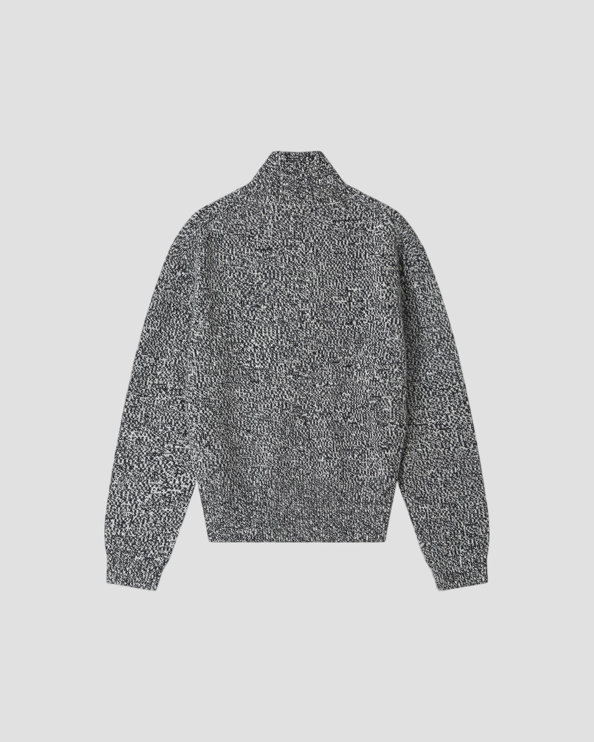 Cotton Wool Button Up Mock Neck in Black / White Mixed - flat back #colour_Black / White Mixed