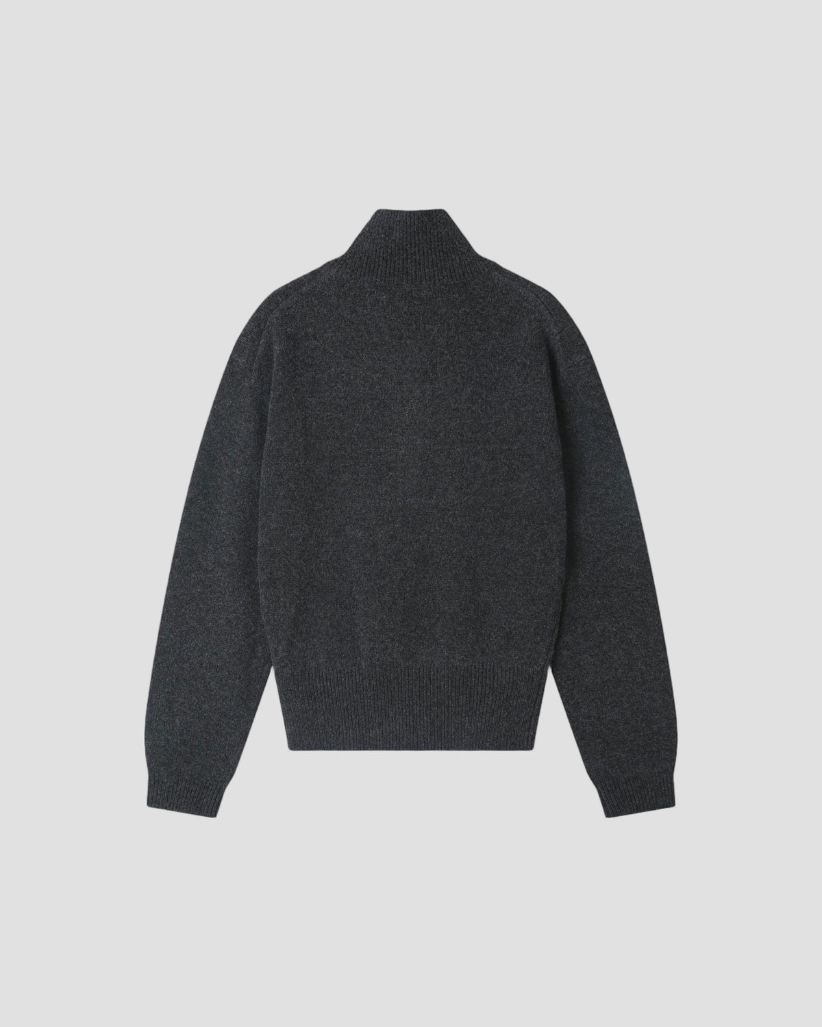 Cotton Wool Button Up Mock Neck in Charcoal Melange - flat back #colour_Charcoal Melange
