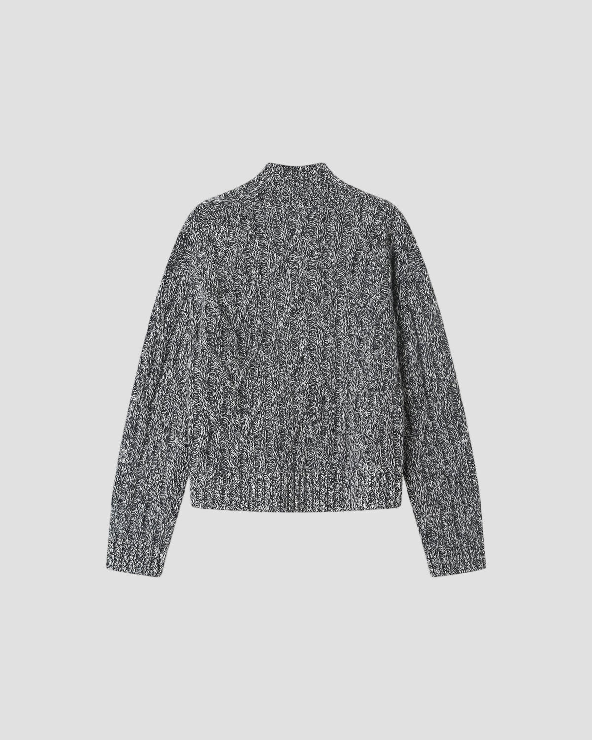 Cotton Wool Cable Mock Neck in Black / White Mixed - flat back #colour_Black / White Mixed