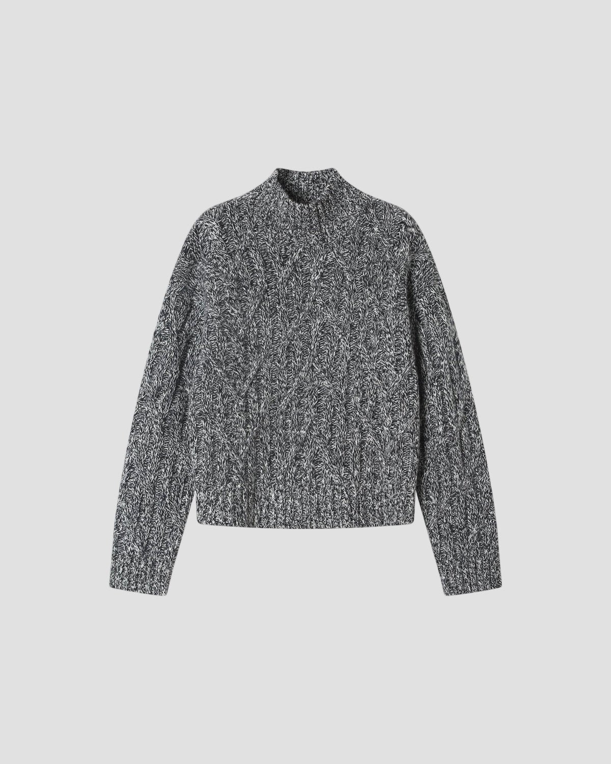 Cotton Wool Cable Mock Neck in Black / White Mixed - flat front