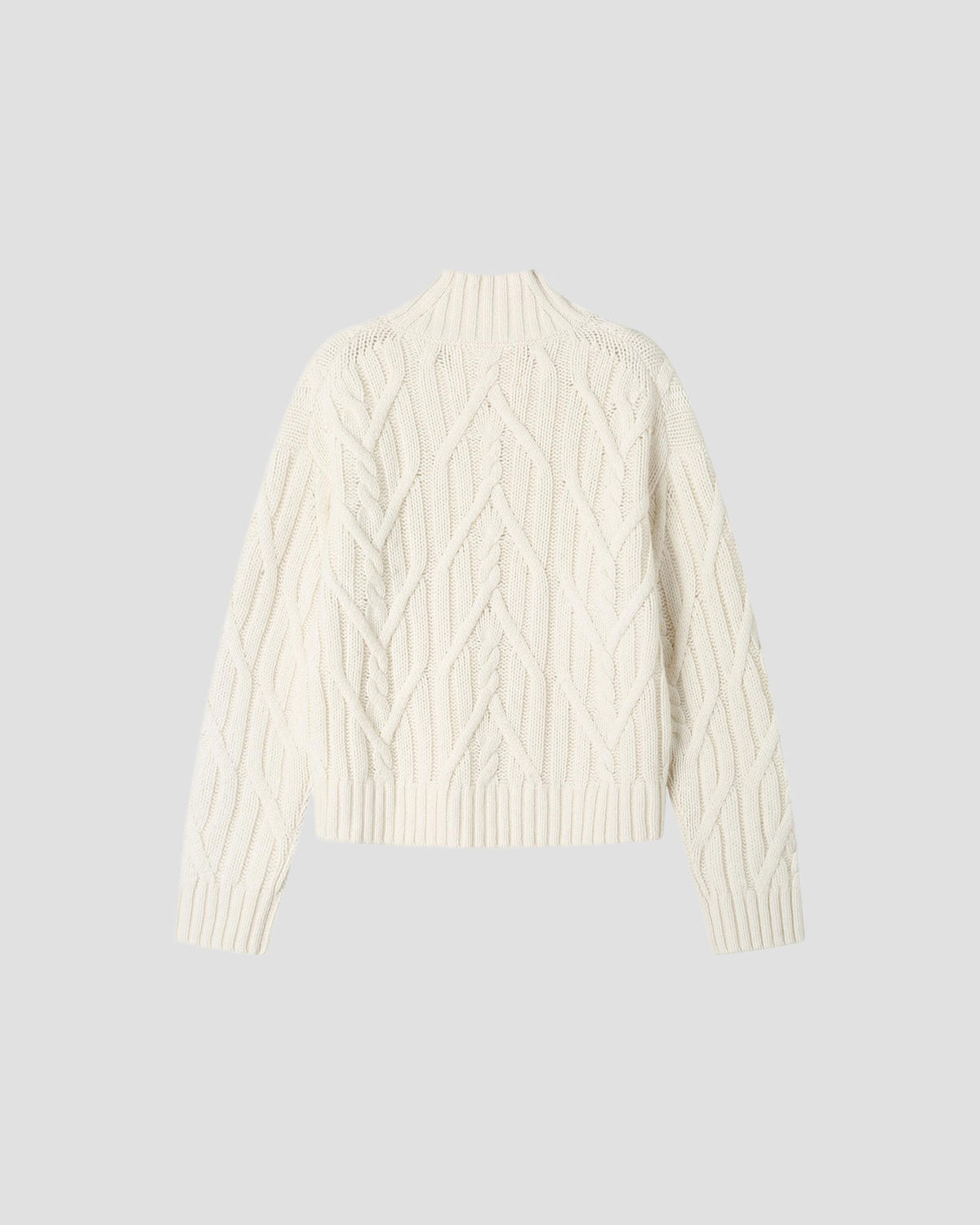 Cotton Wool Cable Mock Neck in Chalk - flat back #colour_Chalk