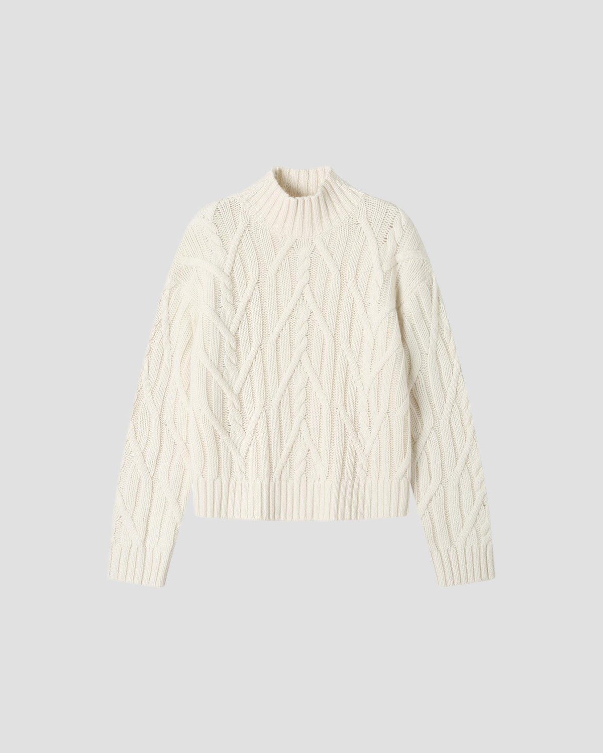 Cotton Wool Cable Mock Neck in Chalk - flat front