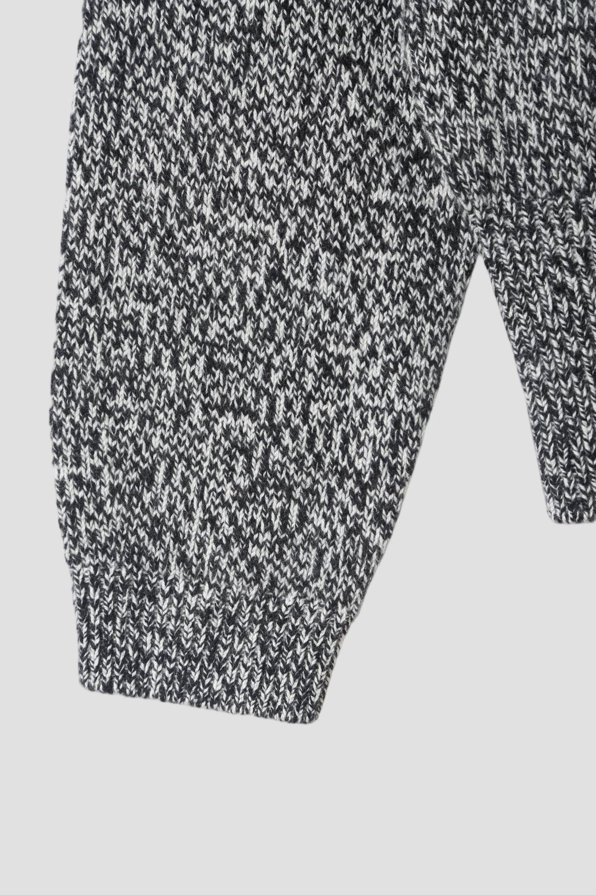Cotton Wool Button Up Mock Neck in Black / White Mixed - detail #colour_Black / White Mixed