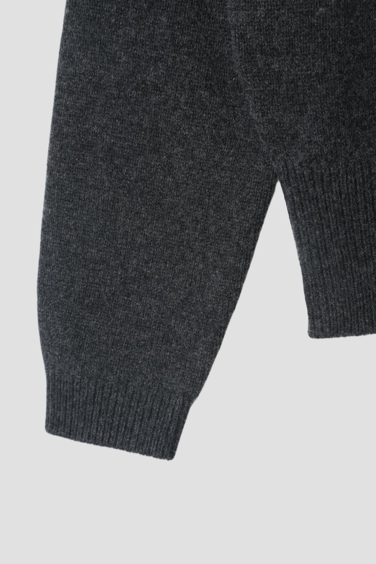 Cotton Wool Button Up Mock Neck in Charcoal Melange - detail #colour_Charcoal Melange