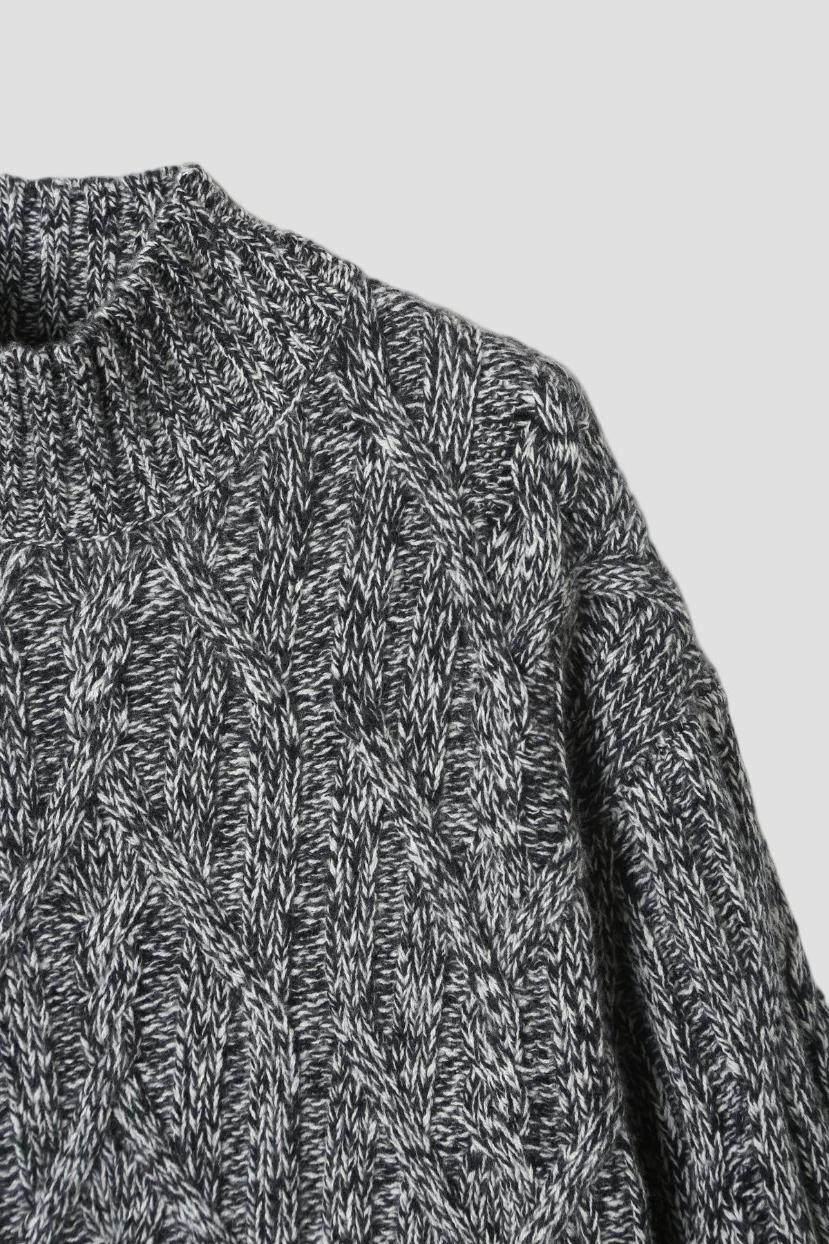 Cotton Wool Cable Mock Neck in Black / White Mixed - detail #colour_Black / White Mixed